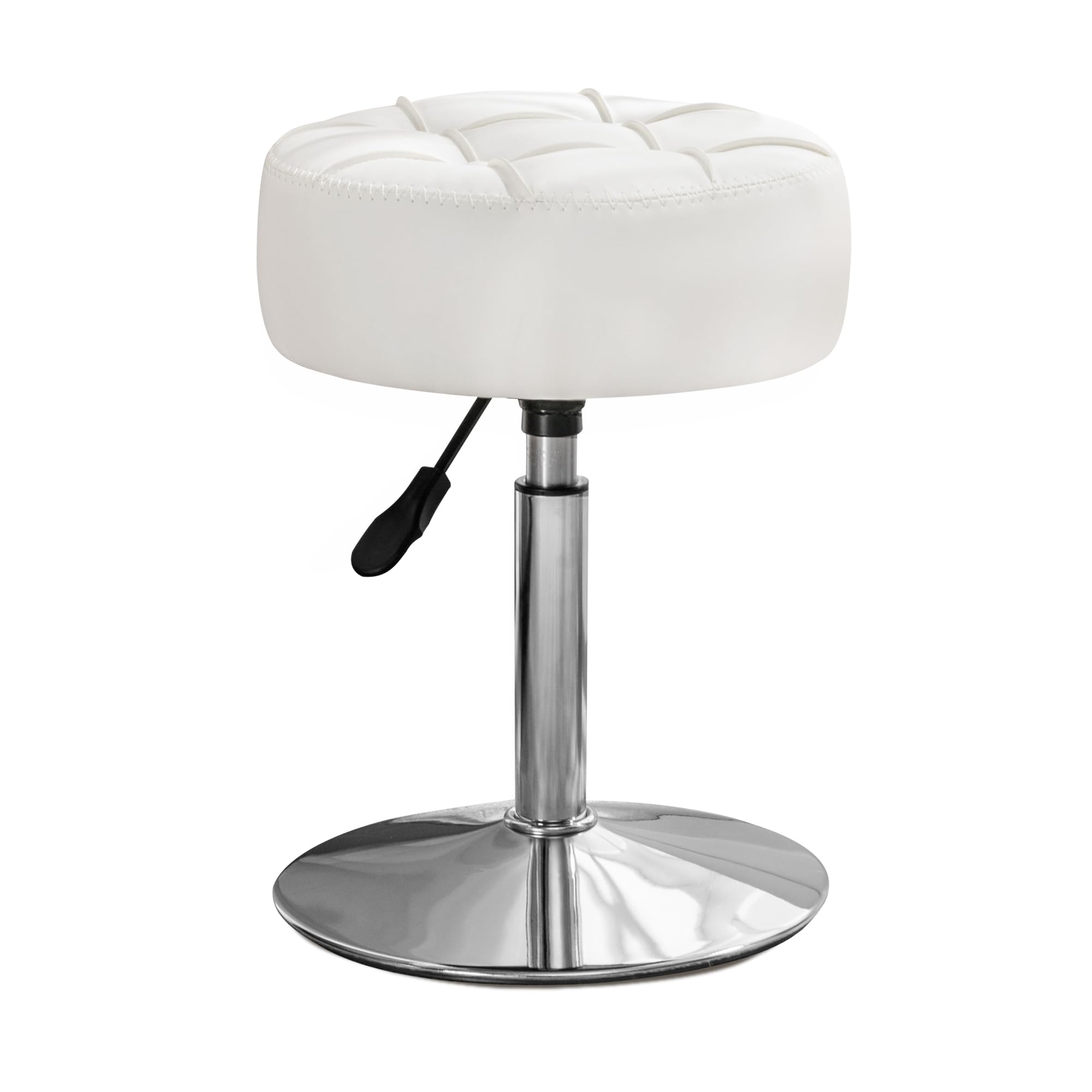 LUE BONA Adjustable Vanity Stool with 360° Swivel - White Faux Leather Makeup Chair for Bathroom, Bedroom & Living Room - Perfect for Dressing Table, Cosmetics Station and Home Decor