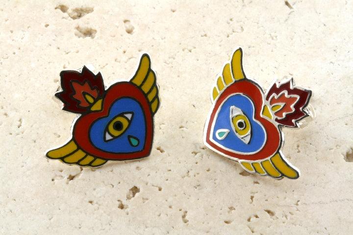 Colorful Enamel Heart Stud Earrings - Yellow, Blue, Red Flying Heart Jewelry for Women - Perfect for Valentine's Day Gifts, Anniversary Presents & Everyday Fashion Accessories