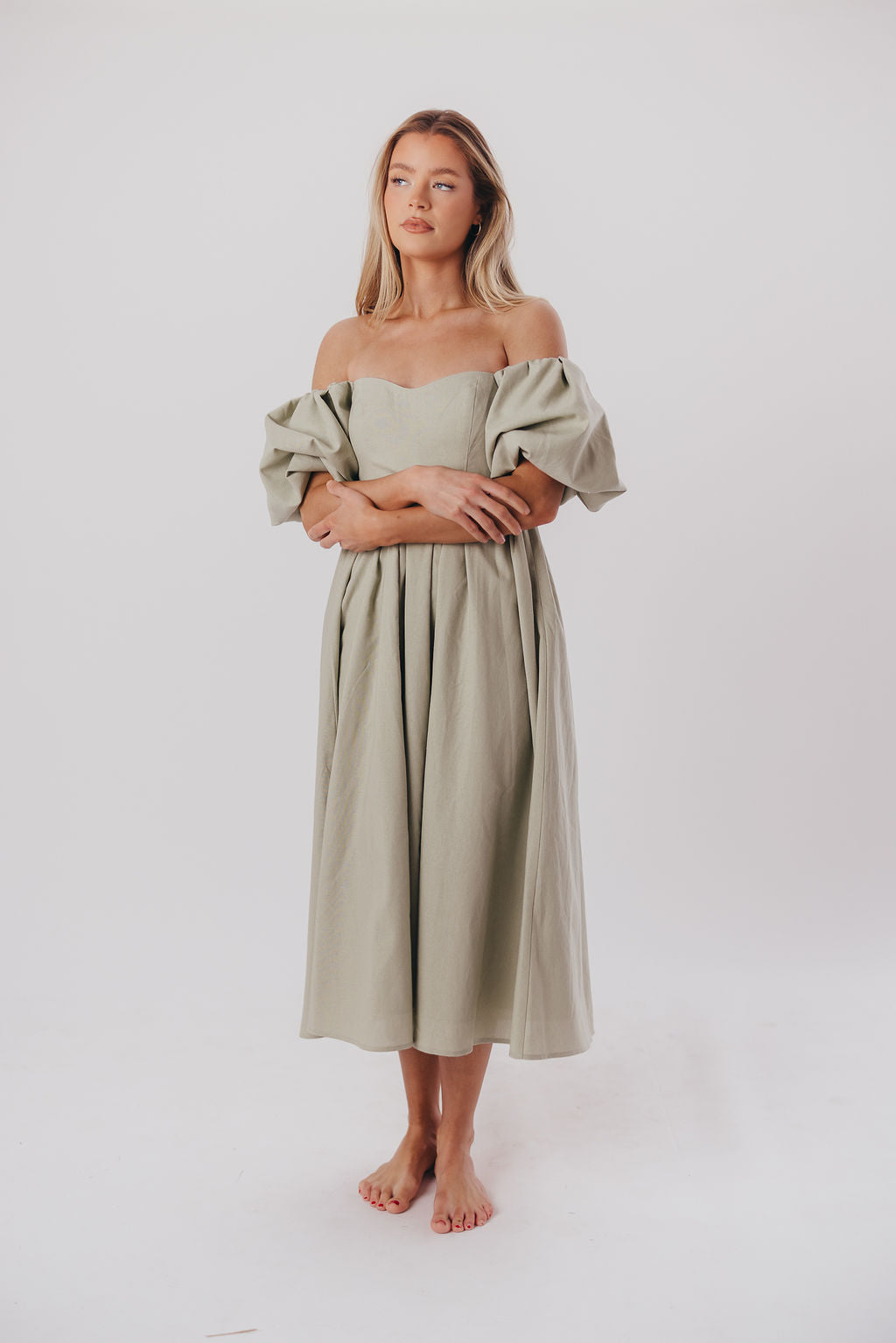 Hamilton Midi Dress in Olive - Bump Friendly Maternity Dress (Sizes S-2XL) | Flowy Summer Dress for Pregnancy, Nursing & Everyday Wear