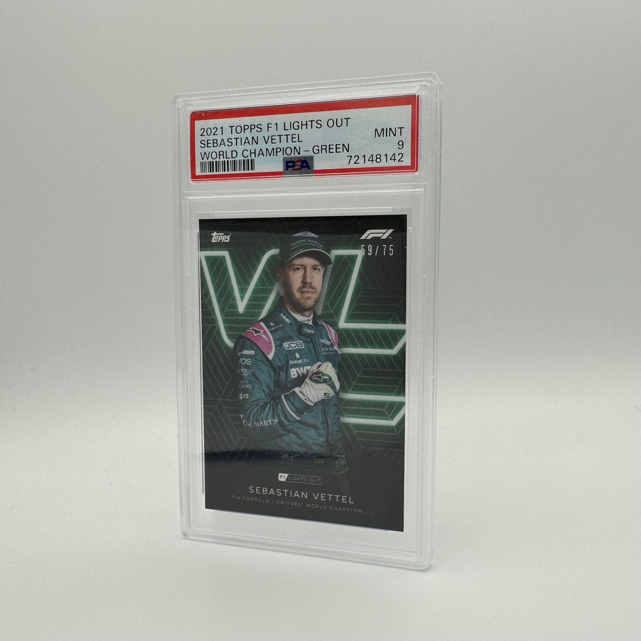 PSA 9 Graded 59/75 Sebastian Vettel Racing Card - 2010 F1 World Champion Collectible - Perfect for Sports Memorabilia Displays & Formula 1 Fan Collections