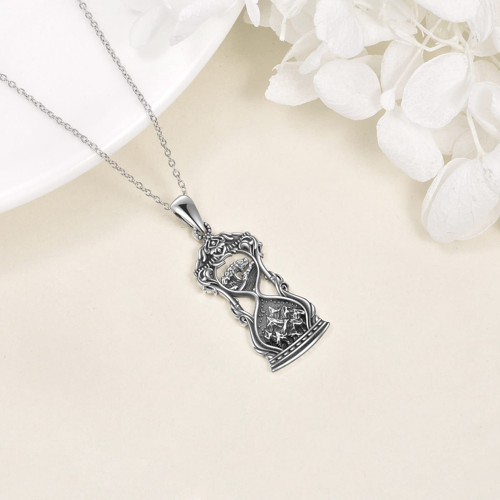 925 Sterling Silver Mountain Wave Pendant Necklace with Hourglass Charm - Elegant Nature-Inspired Jewelry for Women, Perfect for Daily Wear, Gifts & Special Occasions