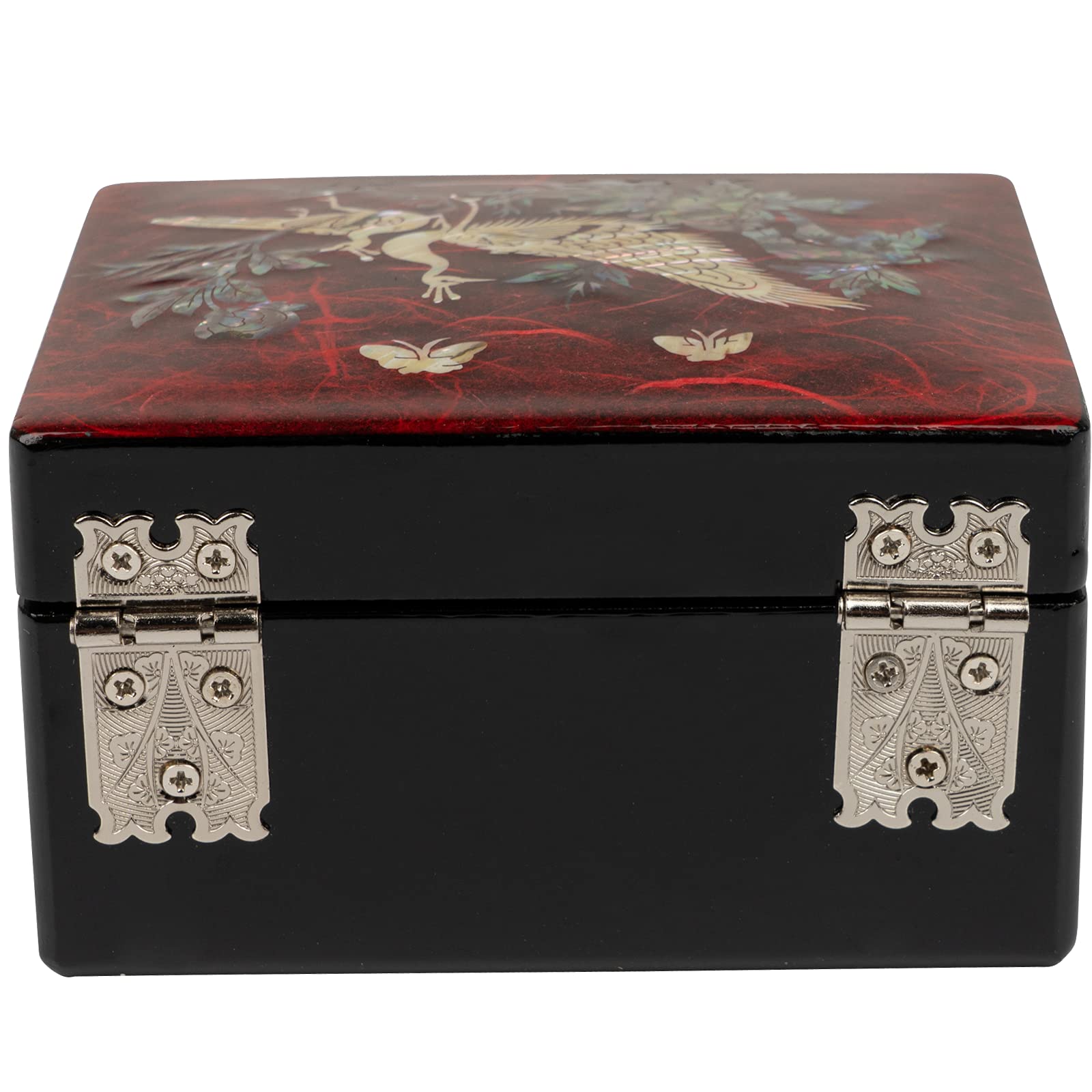 February Mountain Mother of Pearl Peacock Jewelry Box - Elegant Small Organizer for Earrings, Necklaces, Rings & Bracelets | Perfect Jewelry Display & Storage Case for Women | Unique Gift Idea for Birthdays, Anniversaries & Special Occasions (Peacock_Red)
