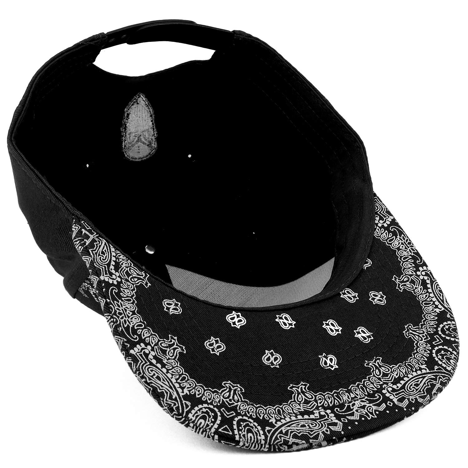 Trendy Embroidered Skull Bandana Paisley Print Flatbill Cap - Stylish Unisex Fashion Accessory for Bikers, Raves & Outdoor Adventures