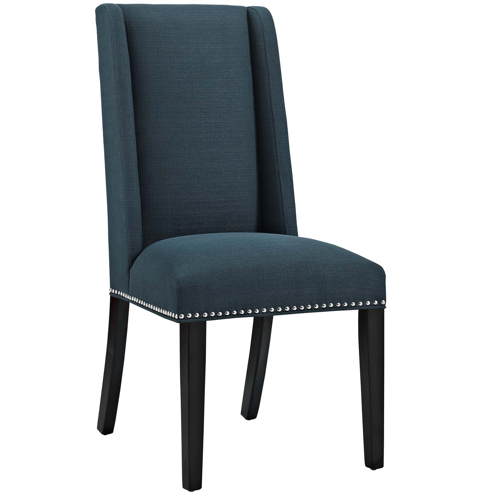 Modway Baron Modern Tall Back Wood Upholstered Fabric Dining Chairs Set of 2 in Azure Blue - Perfect for Kitchen, Dining Room & Home Office Seating