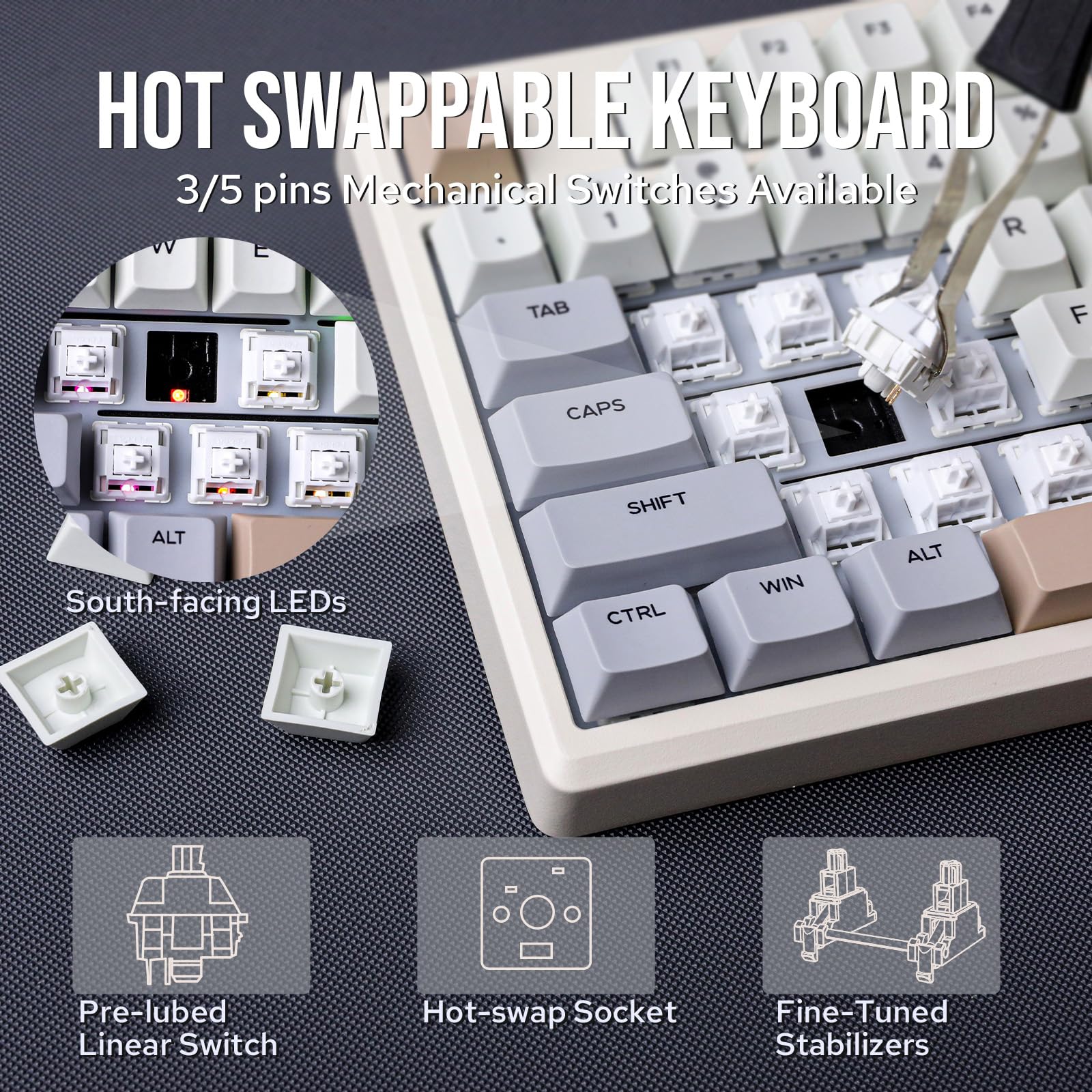 EPOMAKER Galaxy100 QMK/VIA Wireless Mechanical Gaming Keyboard - Aluminum Frame, Bluetooth 5.1/2.4GHz/USB-C, Hot-Swappable Linear Switches, RGB Backlit (Creamy White) | Perfect for Esports, Office Work & Streaming Setup