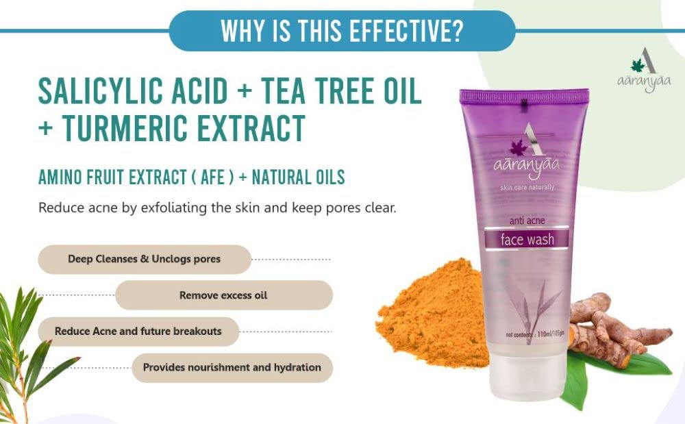 Aaranyaa Anti-Acne Face Wash with Salicylic Acid & Tea Tree Oil (110ml) - Oil Control & Acne Treatment for Oily, Acne-Prone Skin - Gentle Cleanser for Men, Women & Teens - Perfect for Daily Skincare Routine & Breakout Prevention