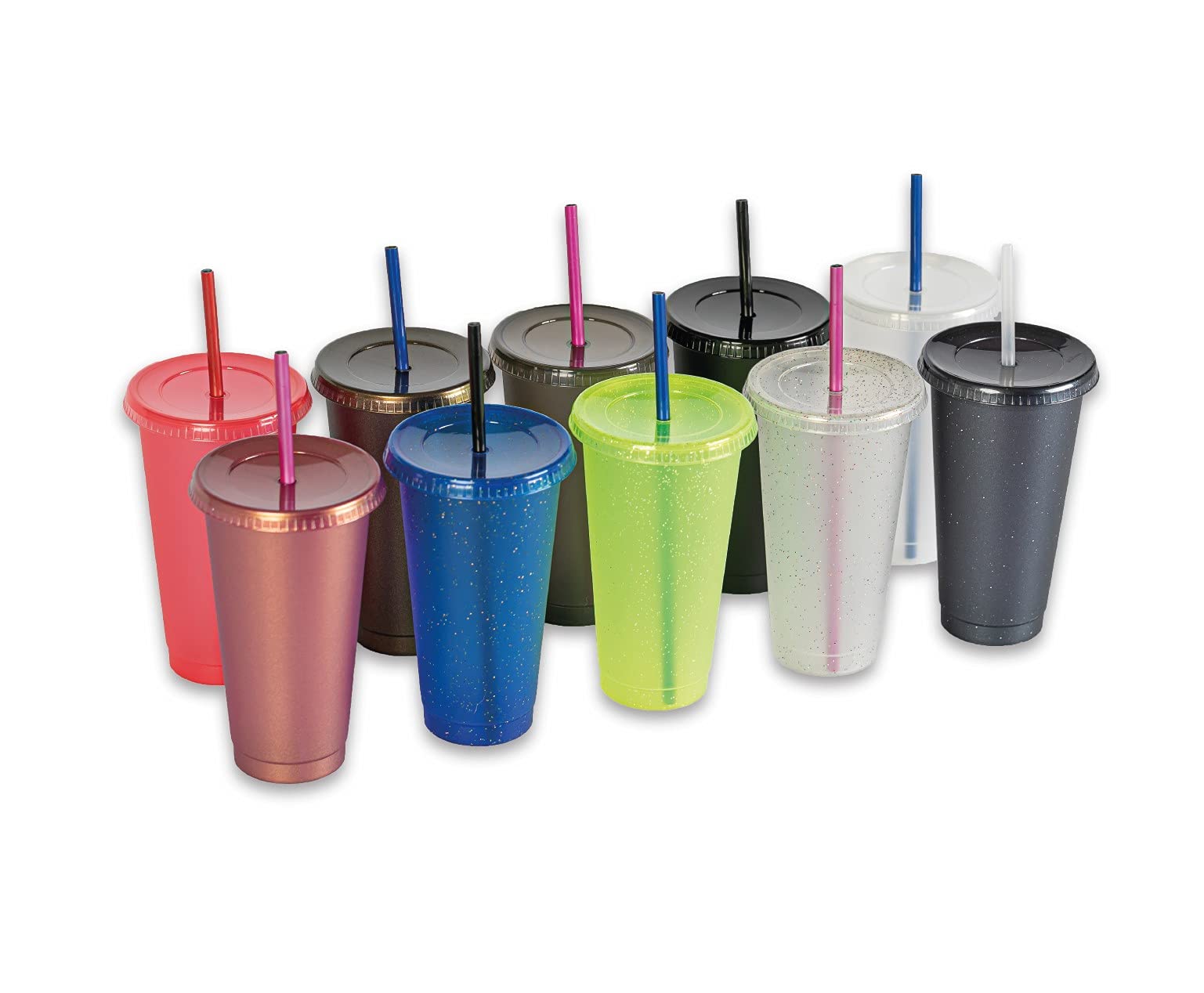 Reusable Plastic Cups with Lids and Straws - 10/20/30/50/60/90 Pack, 24oz Insulated Coffee Tumblers for Hot & Cold Drinks - BPA-Free, Durable for Home, Office, Travel, and Outdoor Activities