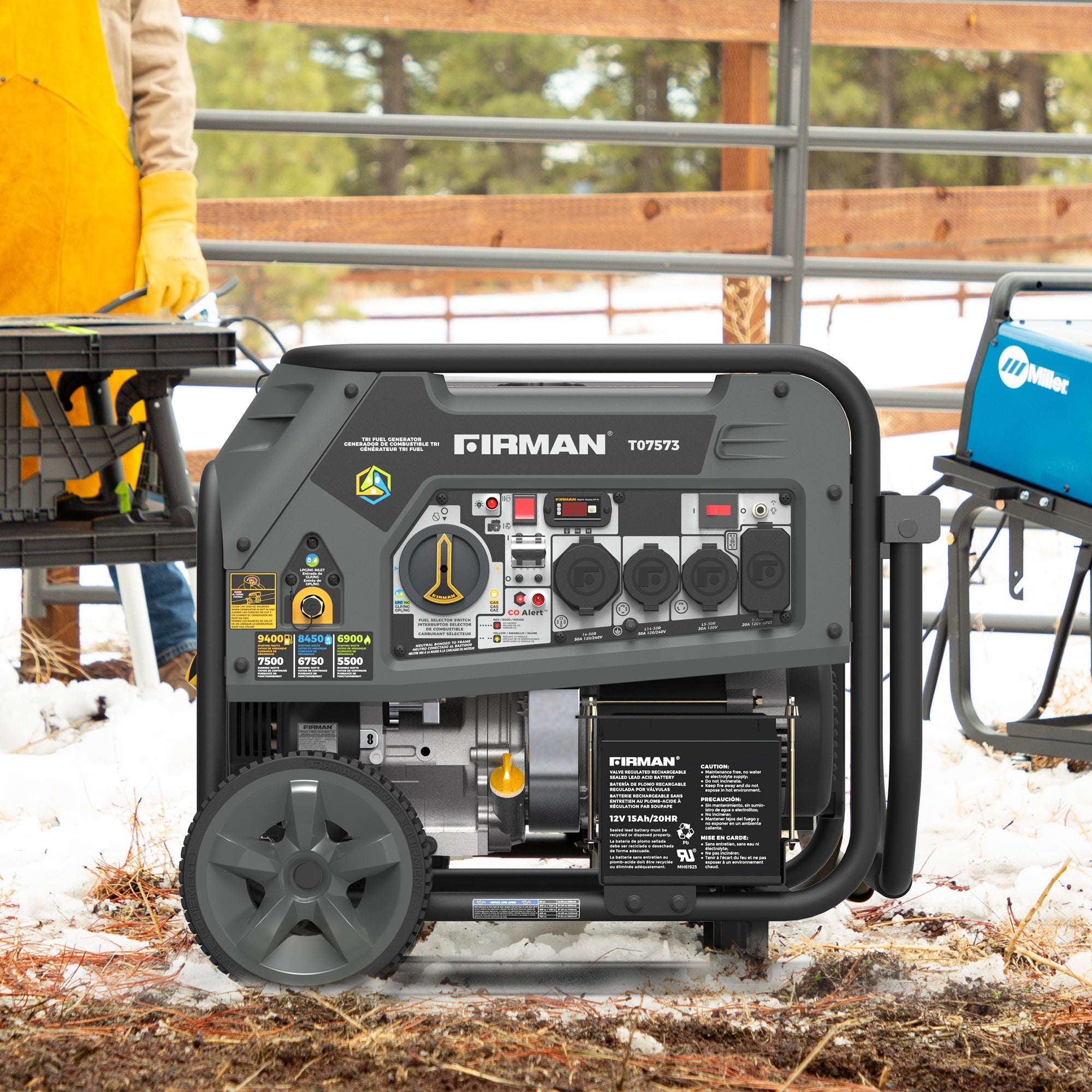 Refurbished 9400W Tri-Fuel Portable Generator with Electric Start - 120/240V Output & CO Alert - Perfect for Home Backup Power, Camping, and Outdoor Events