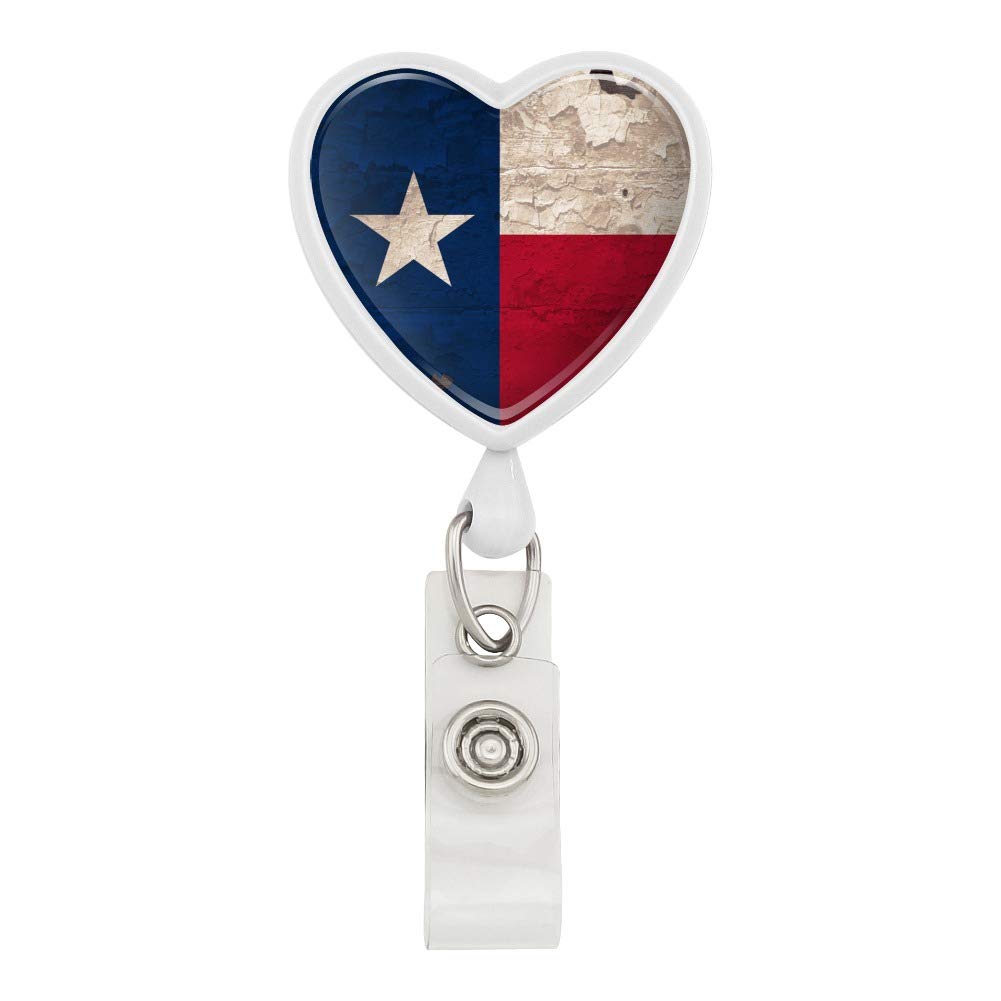 Rustic Texas Flag Distressed USA Heart Lanyard - ID Badge Holder for Work & Travel