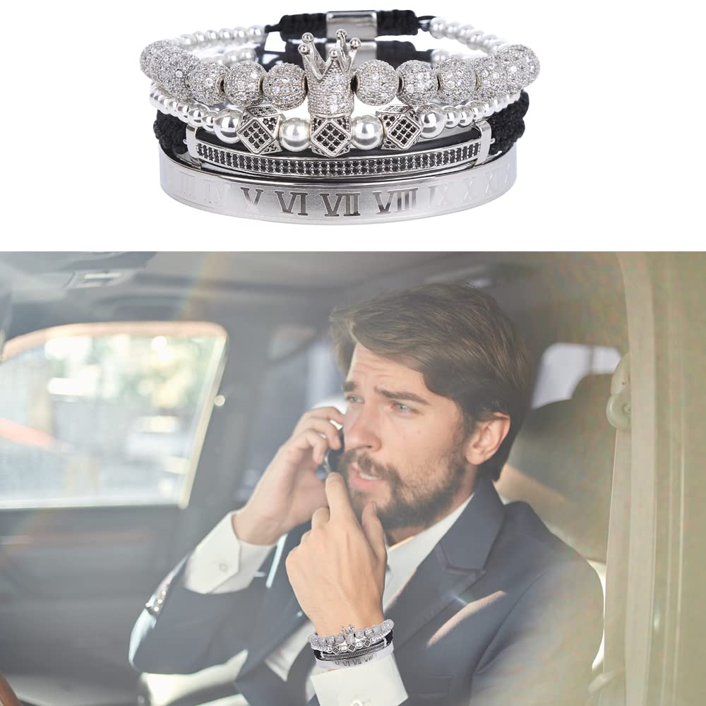 Men's Beaded Bracelet - Stainless Steel Micro Pave Zircon Cuff Bangle for Men & Women | Perfect for Casual Wear, Gifts & Special Occasions