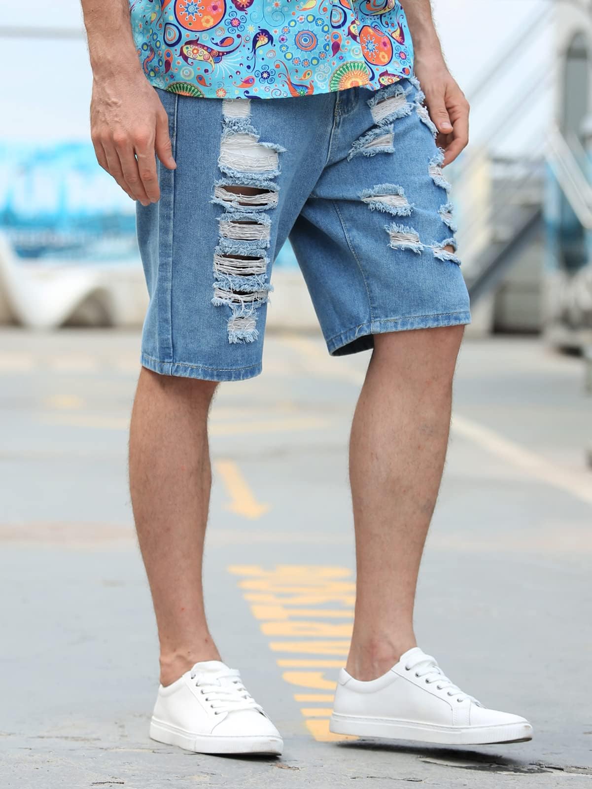 **Betusline Men's Distressed Ripped Denim Shorts - Classic Straight Fit Jean Shorts for Summer | Casual Wear, Beach Outings & Street Style**