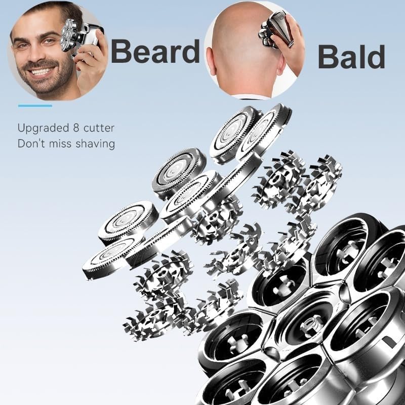 Men's Electric Razor & Shaver - 8-Blade Floating Head, Waterproof, Rechargeable Hair Clipper for Bald Head & Beard Trimming - Perfect for Travel, Home & Gym Use