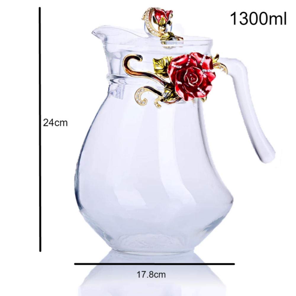 Blue Rose Glass Teapot 1300ml - Heat Resistant for Hot & Cold Drinks, Perfect for Tea, Coffee & Infusions - Ideal for Home, Office & Gift Giving