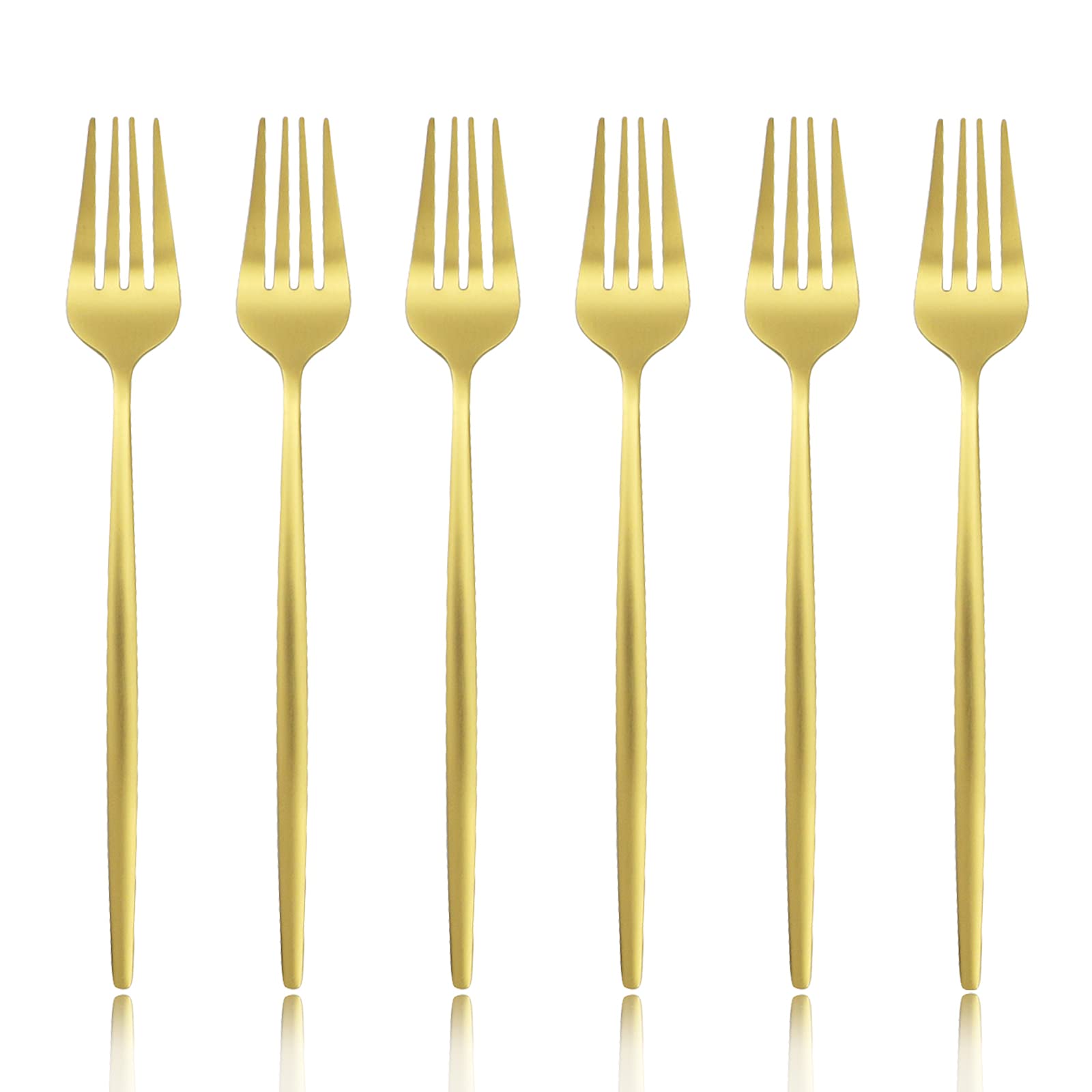 6-Piece Stainless Steel Salad & Dessert Forks Set - 18/0 Matte Gold Flatware (7.48-Inch) - Perfect for Dinner Parties, Wedding Receptions & Fine Dining