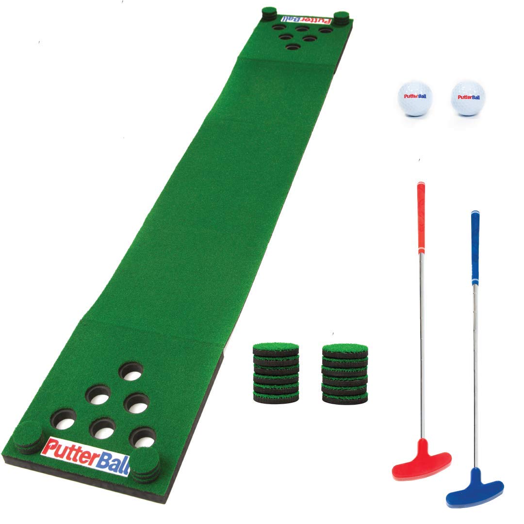 PutterBall Original Golf Pong Game Set - 2 Putters, 2 Balls & Hole Covers - Backyard Putting Green Mat for Indoor & Outdoor Fun - Perfect Party Game for Home, Office, Beach - Great Gift for Family & Friends - Ideal for BBQs, Tailgating & Backyard Parties