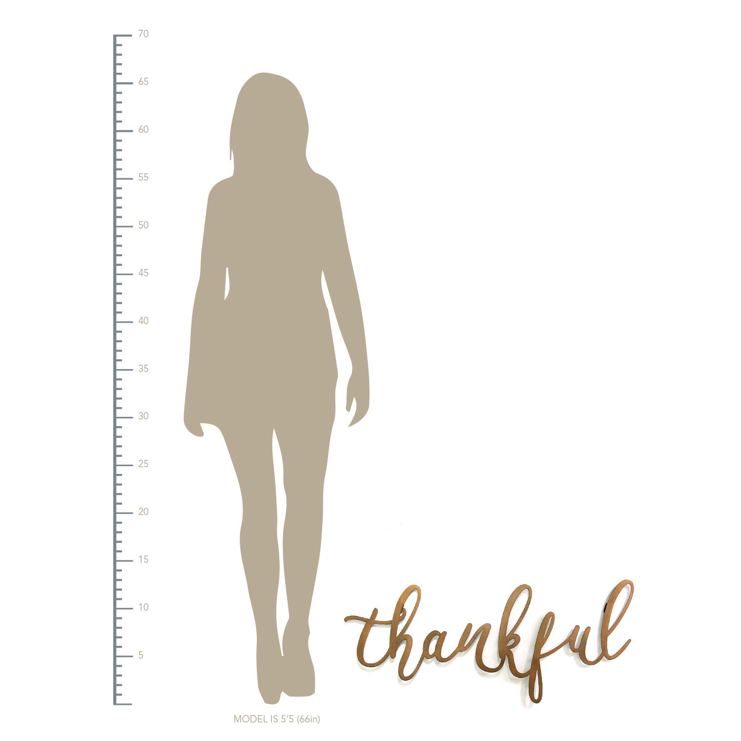 Stratton Home Decor Bronze Thankful Script Wall Art - Hand Painted Metal Wall Sign with Laser Cut Design - Easy to Hang Home Decor for Living Room, Bedroom & Gallery Walls - 13x30 Inches Rustic Farmhouse Decor