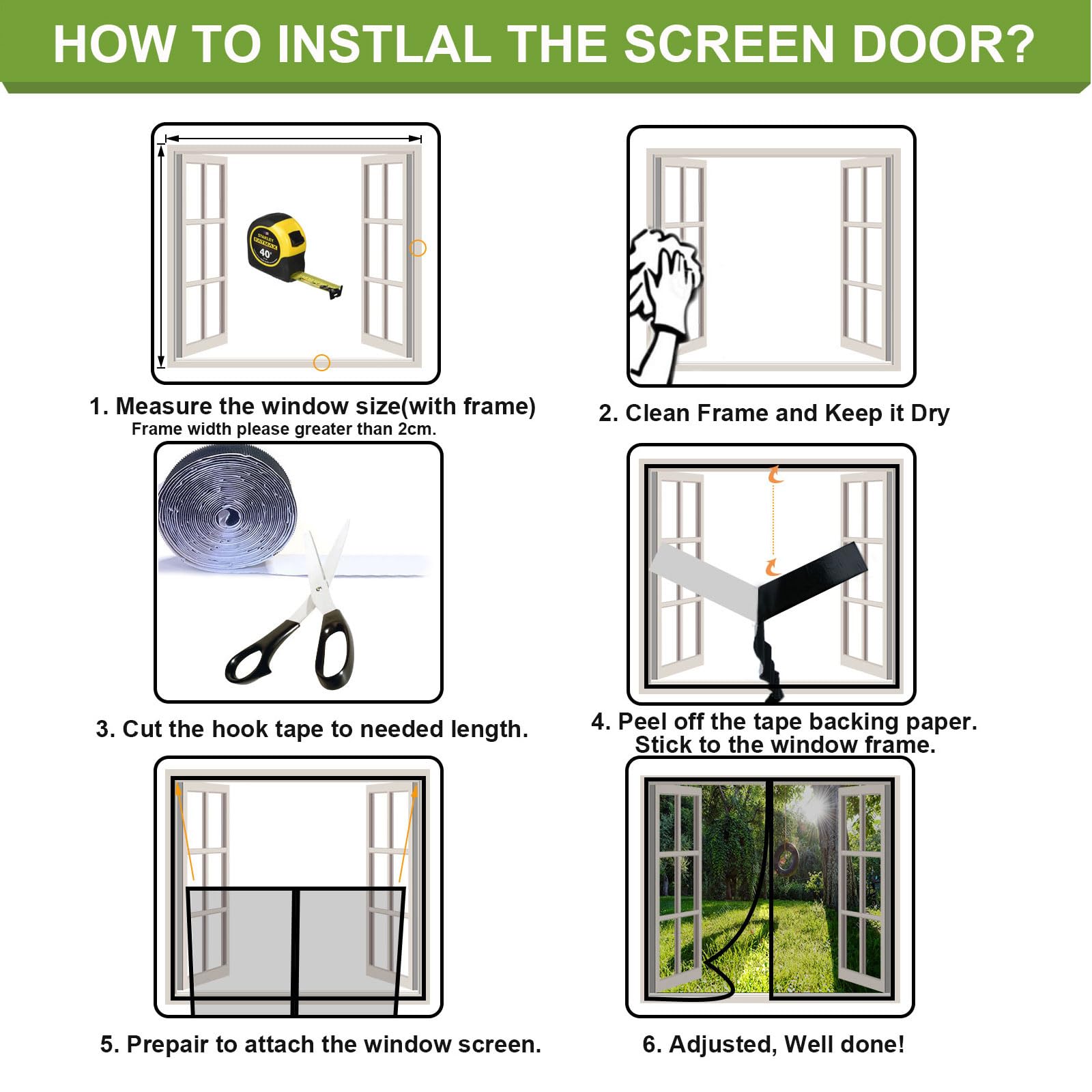 Magnetic Window Screen 72x62 Inch - Black Mosquito Net for Doors & Windows | Keep Bugs Out | Easy Installation