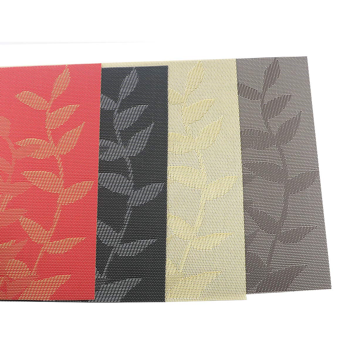 Gold Floral Vinyl Placemats Set of 6 - Heat Resistant Non-Slip Table Mats for Dining - Woven Crossweave Design - Indoor/Outdoor Kitchen Use - Easy Wipe Clean - Perfect for Dinner Parties, BBQs, and Everyday Meals