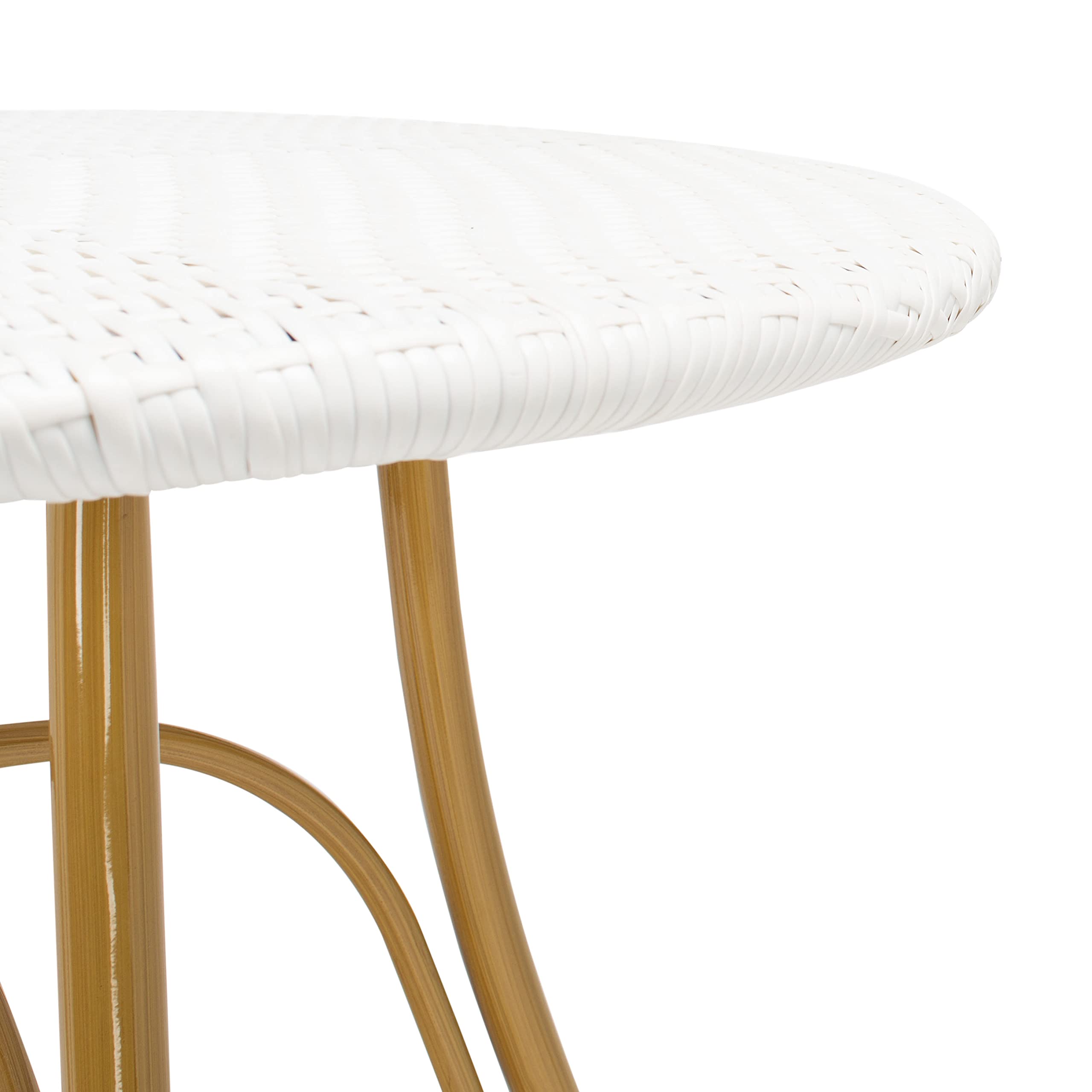 SAFAVIEH PAT4011C Outdoor Rattan Bistro Table - Weather-Resistant White Wicker Dining Set for Patio, Garden, Poolside & Balcony - Perfect for Outdoor Entertaining & Relaxation
