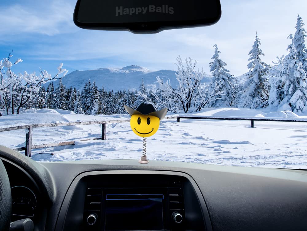 Happy Cowboy with Hat Car Antenna Topper - Fun Mirror Dangler & Dashboard Decoration for Vehicles (Fits Fat/Stubby Antennas) - Perfect for Western Lovers, Road Trips & Country-Themed Car Accessories