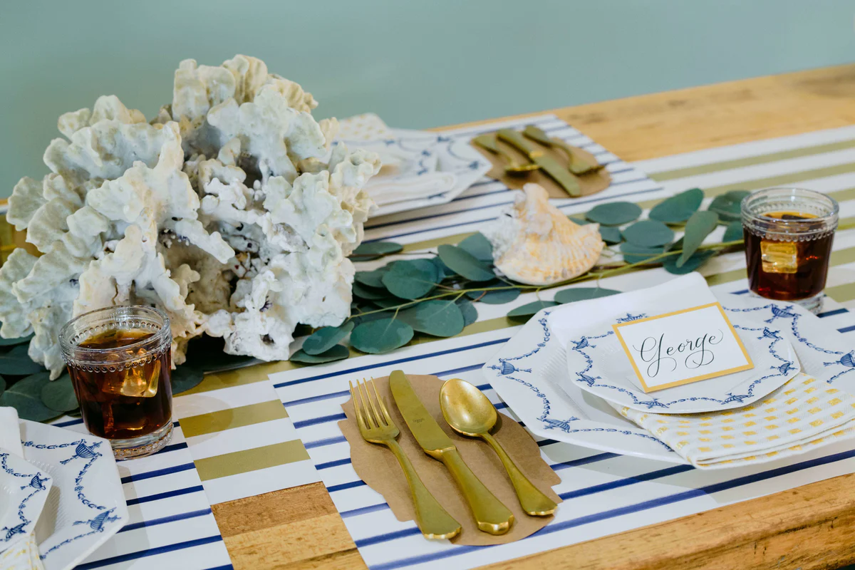 Hester & Cook Navy Blue Striped Placemats - Set of 4 Premium Cotton Table Mats for Dining & Entertaining - Perfect for Thanksgiving, Christmas Dinner & Formal Table Settings