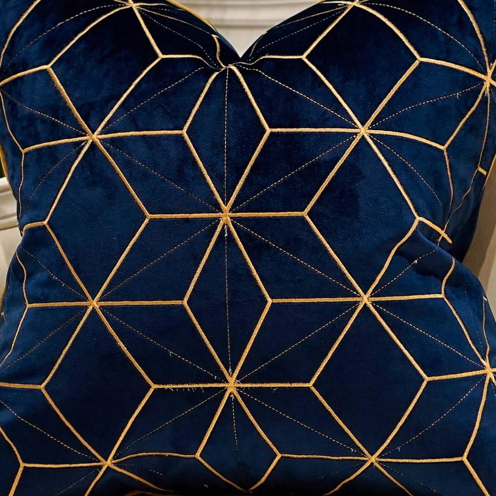 Avigers 18x18 Inch Navy Blue & Gold Plaid Luxury European Throw Pillow Cover - Decorative Cushion Case for Sofa, Living Room, Bedroom, Car - Perfect for Home Decor, Gifts & Seasonal Styling