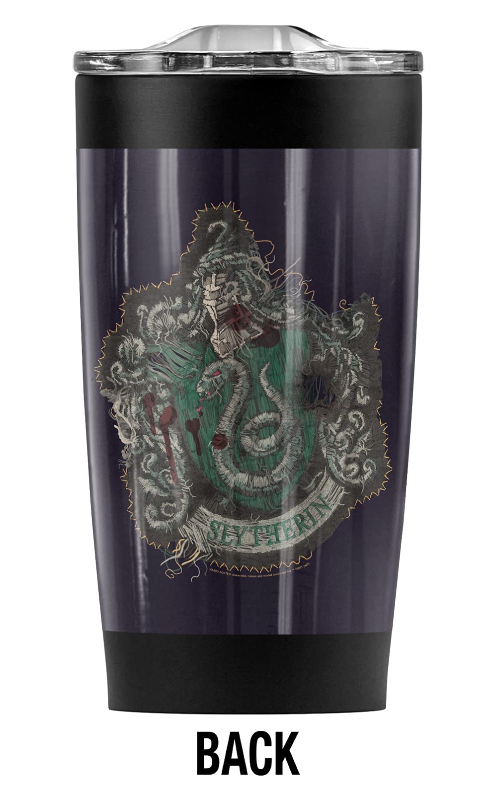 Harry Potter Slytherin Knitted Patch 20oz Stainless Steel Tumbler - Vacuum Insulated Travel Mug with Leakproof Sliding Lid for Coffee, Tea & Cold Drinks | Perfect for Office, School, Camping & Road Trips