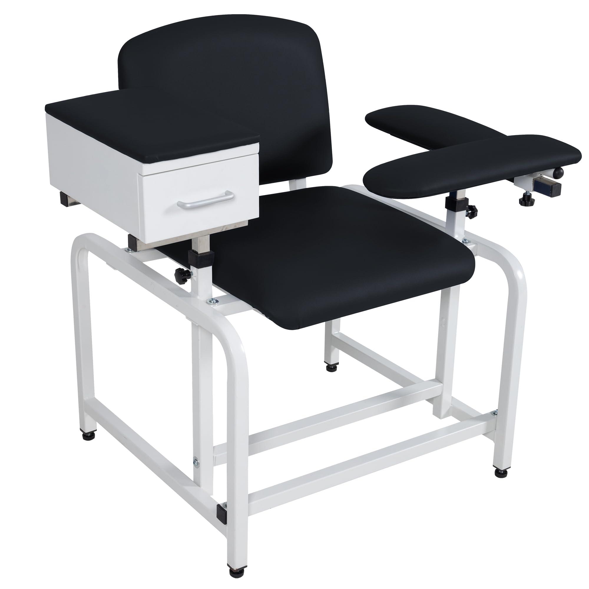 COOLWAVE Adjustable Phlebotomy Chair with Drawer - Extra Thick Padded Lab Blood Drawing Chair with Armrest (Black) - Perfect for Medical Clinics, Hospitals & Blood Donation Centers