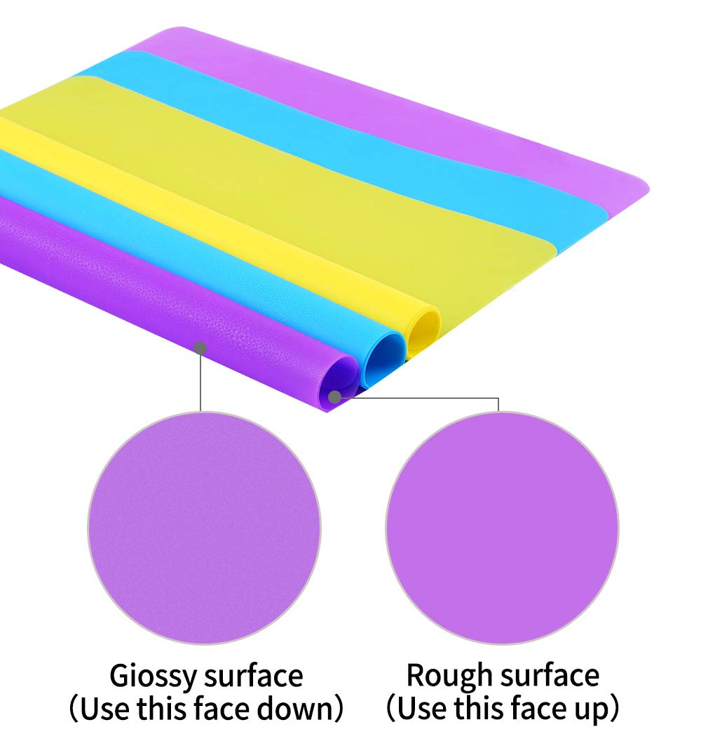 3-Pack Large Silicone Mats for Crafts, Resin Jewelry Casting, Liquid Pouring - 15.7” x 11.8” Non-Slip Work Surface (Blue, Purple, Yellow) - Perfect for DIY Art Projects, Epoxy Resin Molds, and Table Protection