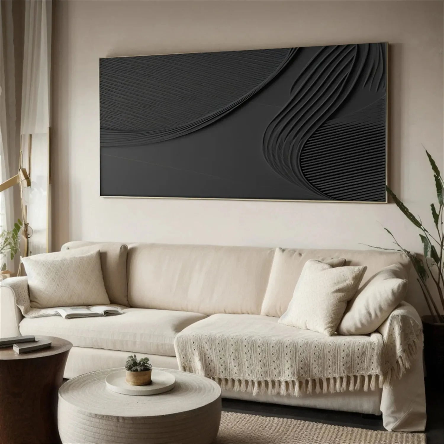 Black Minimalist Textured Abstract Wall Art Painting - Modern Home Decor for Living Room, Bedroom & Office #MZ127