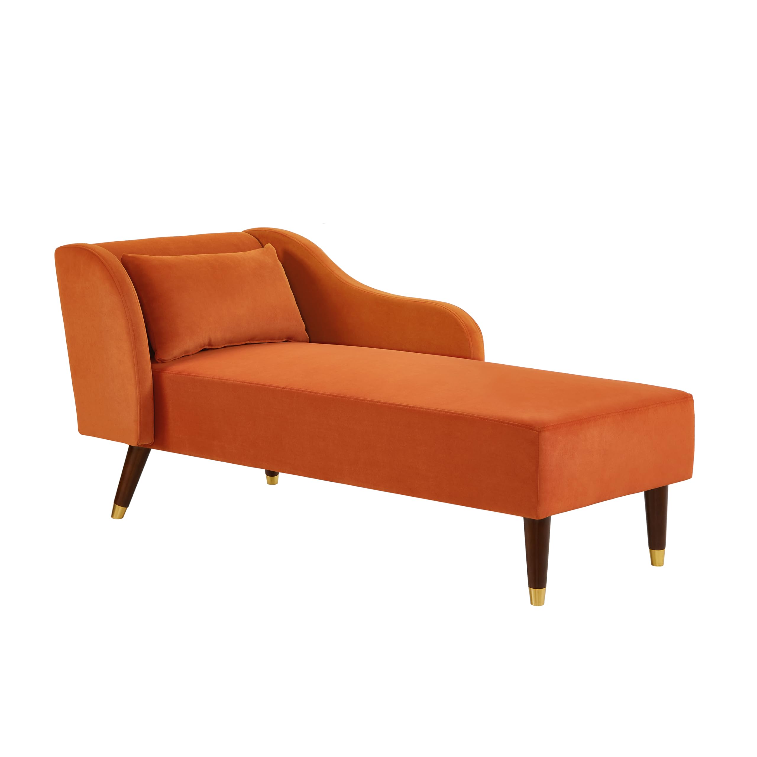 Velvet Upholstered Chaise Lounge Chair with Pillow - Solid Wood Legs Modern Indoor Lounge Chair for Living Room, Bedroom & Office - Comfortable Orange Accent Furniture for Relaxing, Reading & Napping