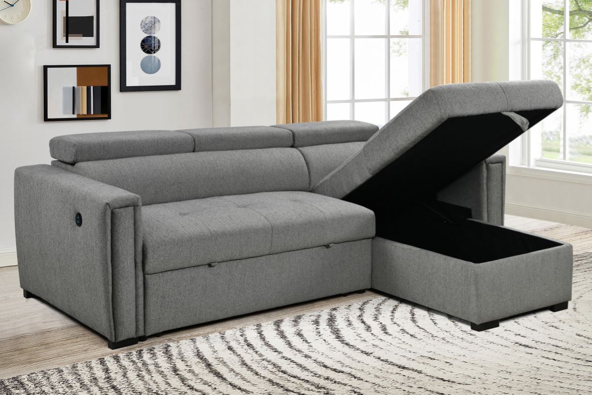 Reversible Sectional Sofa with Storage Chaise and Pull Out Ottoman - Modern L-Shaped Couch for Living Room, Family Room, or Home Theater - 99033
