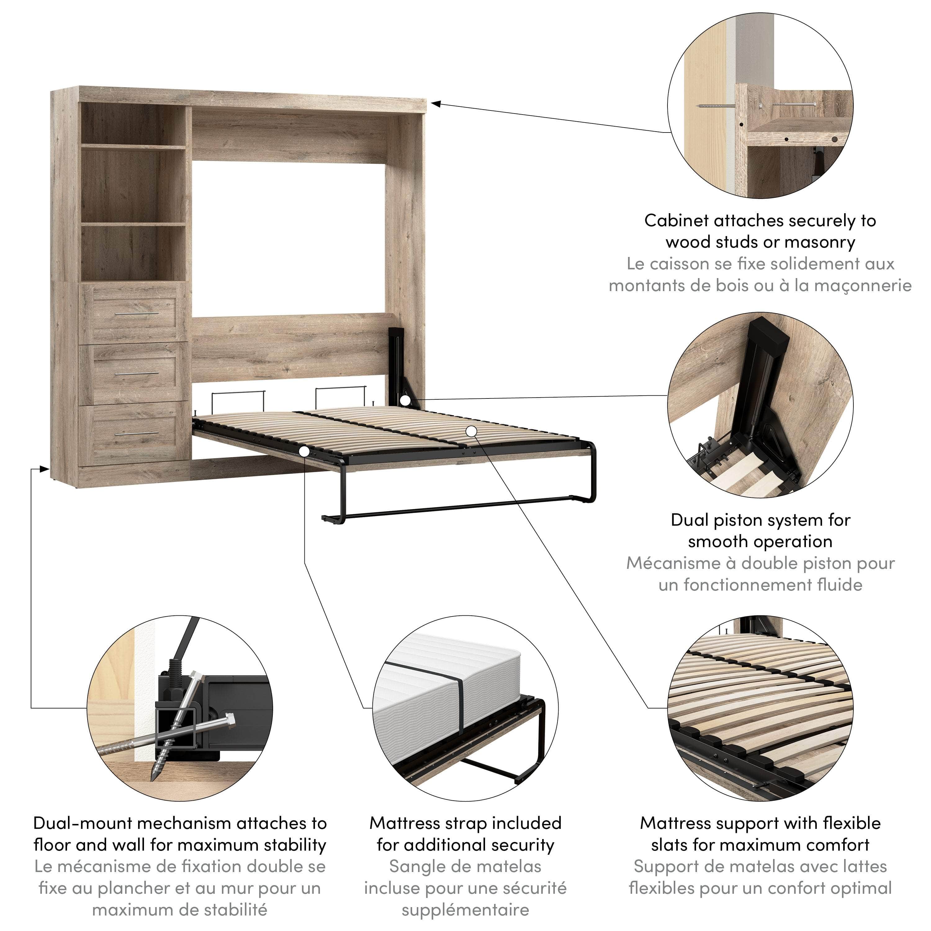 Pur Full Murphy Wall Bed with Storage Drawers - 84