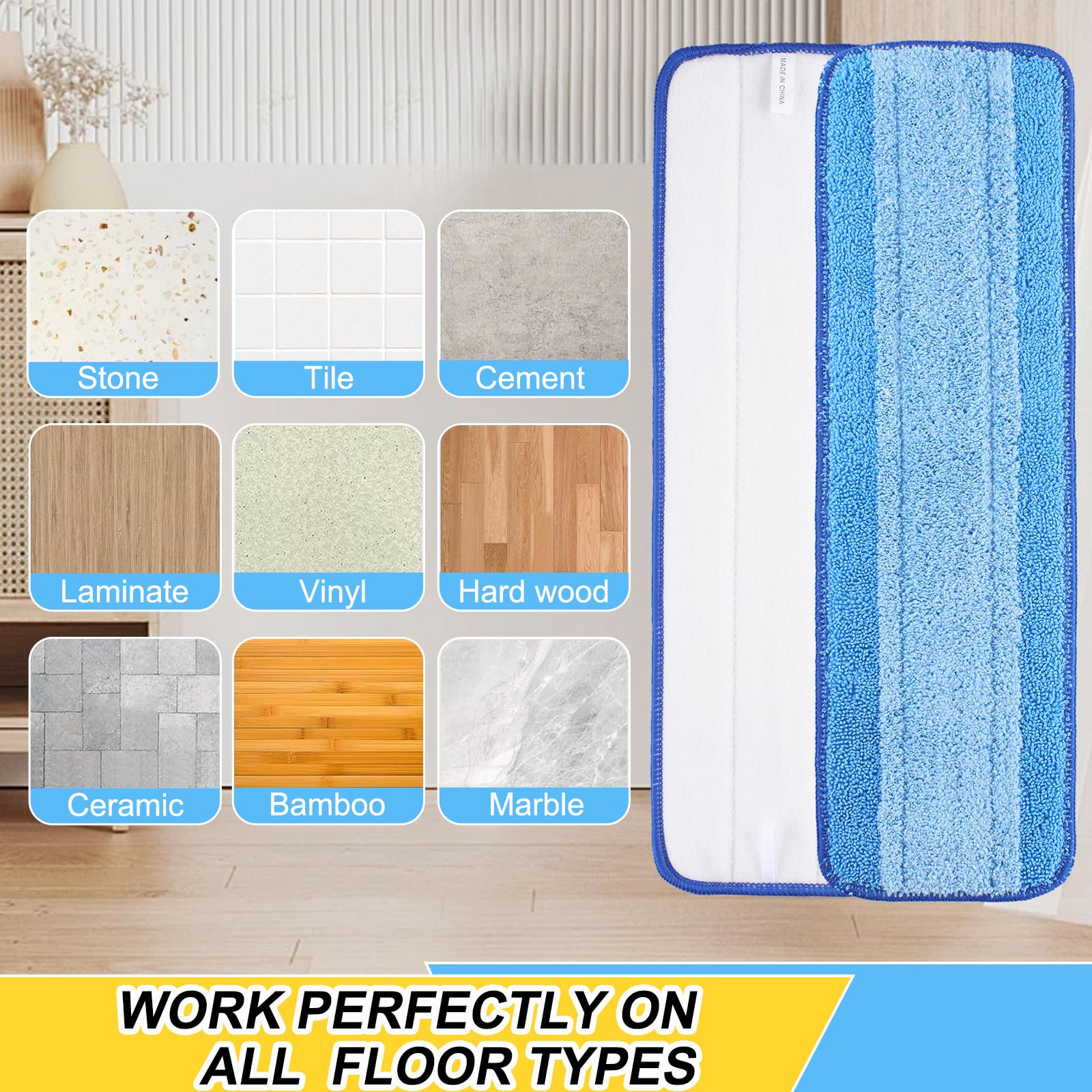 8 Pack Microfiber Spray Mop Replacement Heads - Reusable Wet/Dry Refills for Bona Hardwood Floors - 18
