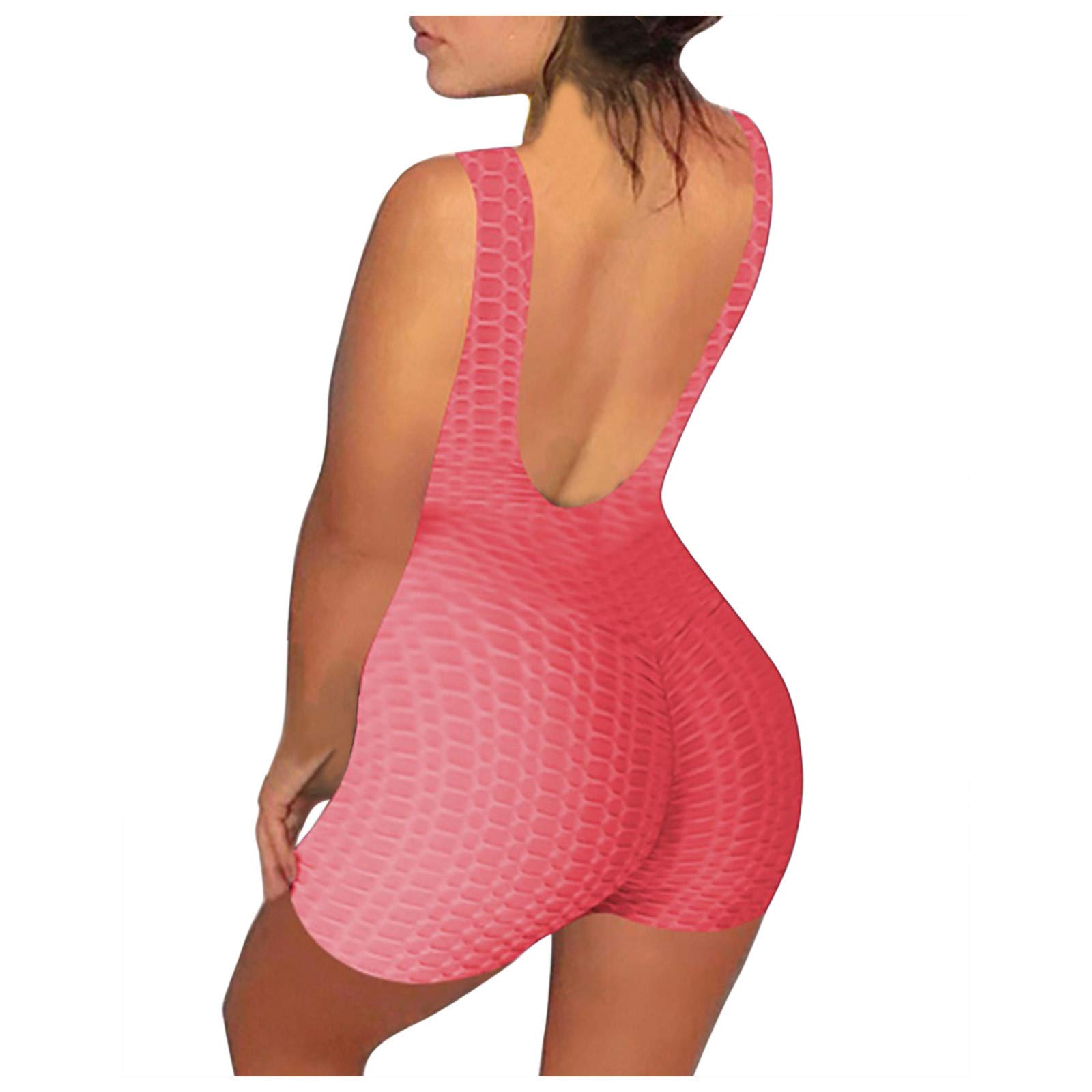 Women's Business Casual Tops - Bubble Textured Backless Butt Lifting Yoga Romper for Work, Office & Gym - Perfect for Professional Wear, Yoga & Fitness