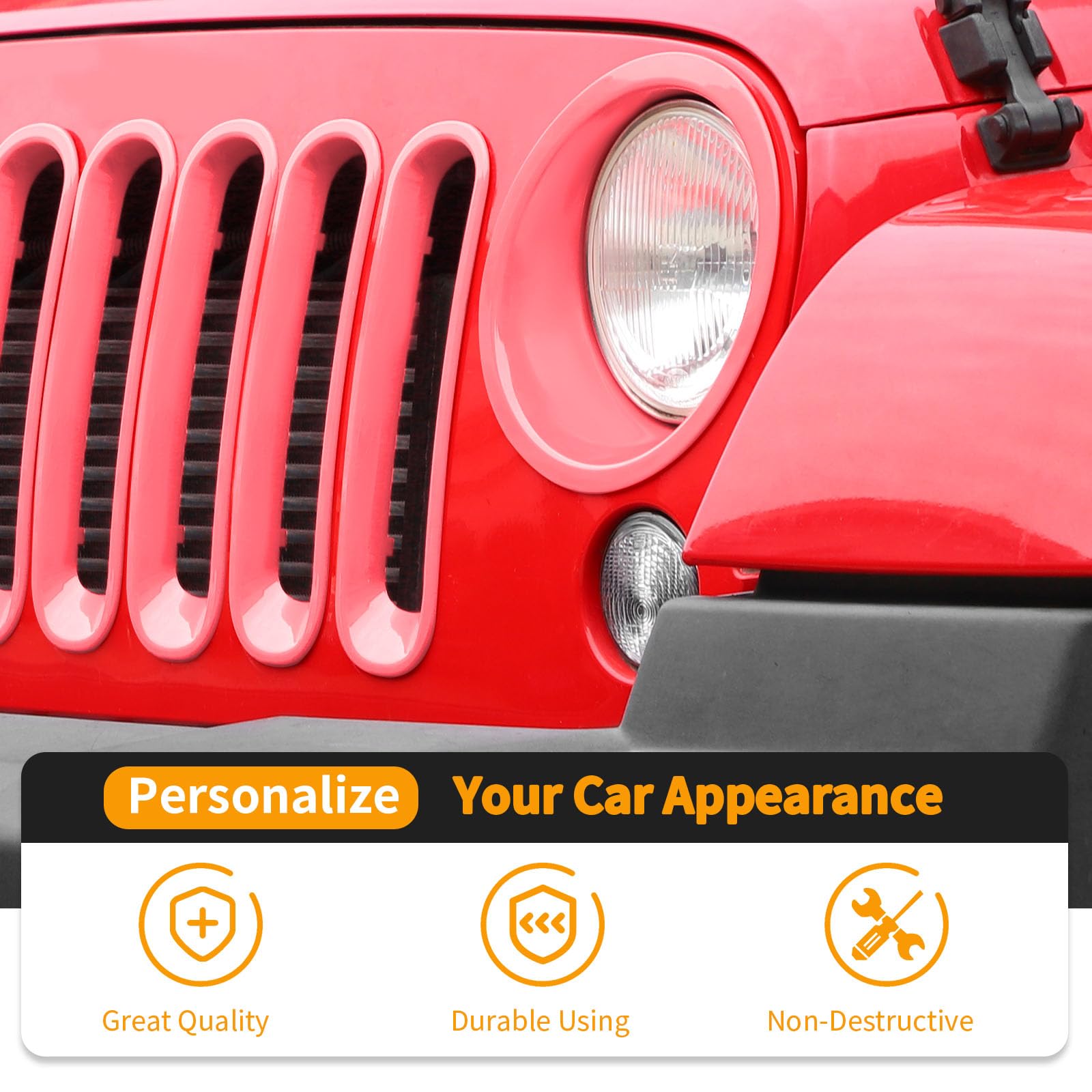 Hoolcar Pink Front Grille Insert Cover & Headlight Bezel Cover Trim for Jeep Wrangler JK JKU 2007-2017 - Durable Exterior Accessories for Off-Road Adventure & Custom Styling