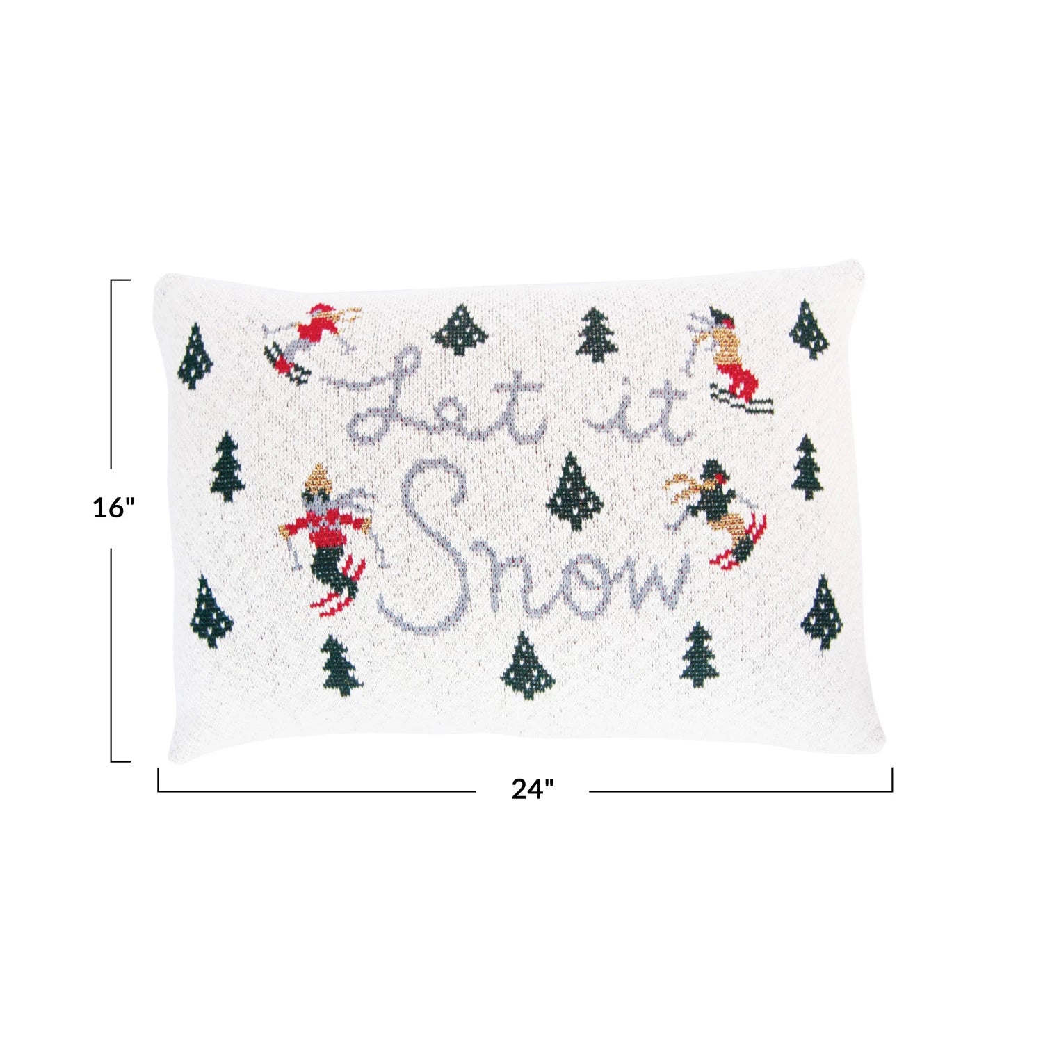 Cozy Cotton Knit Trees & Skiers 'Let It Snow' Holiday Throw Pillow - Perfect for Christmas Decor, Winter Home Accents & Cozy Living Room