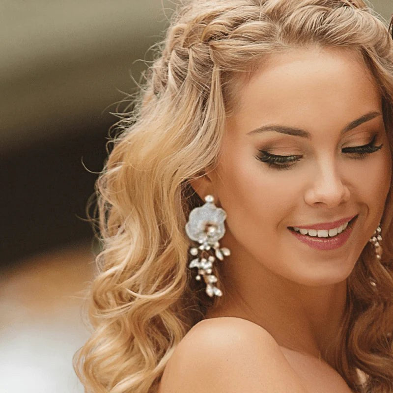 Elegant Floral Wedding Earrings with Swarovski Crystals & Freshwater Pearls - A9044 | Bridal Jewelry for Brides, Bridesmaids & Formal Occasions