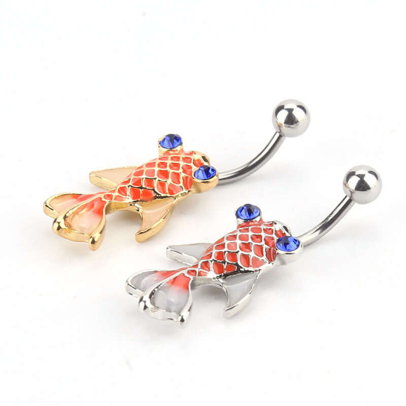 14G Koi Fish Goldfish Belly Button Rings - Colorful Enamel Body Jewelry for Women | Perfect for Piercing, Beach Wear, and Summer Fashion Accessories