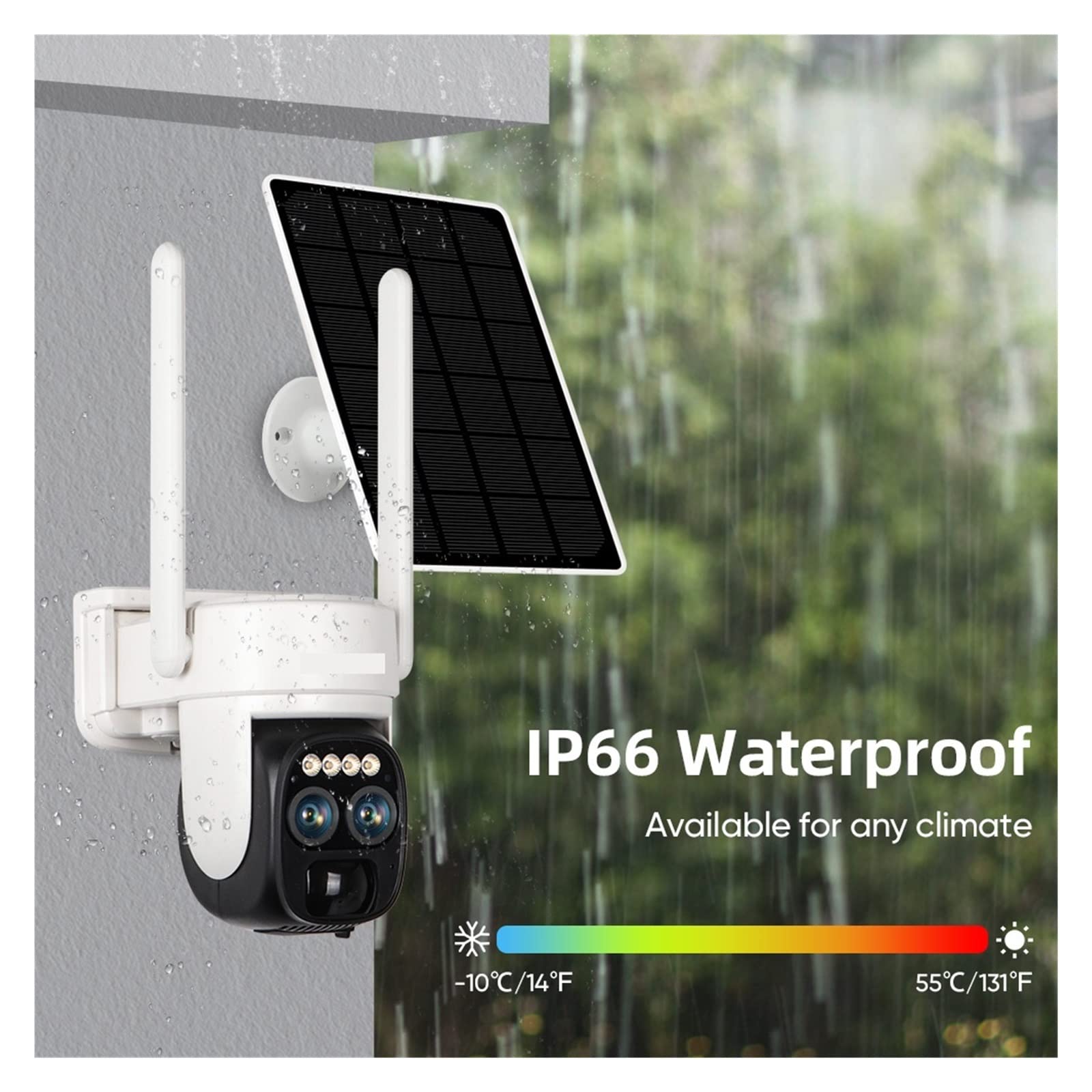 SilteD 2K Dual Lens Solar Security Camera Outdoor - 10X Optical Zoom, Two-Way Audio, Color Night Vision, Built-in Battery, 4MP WiFi (64GB Included) - Ideal for Home, Garage, Yard & Business Surveillance
