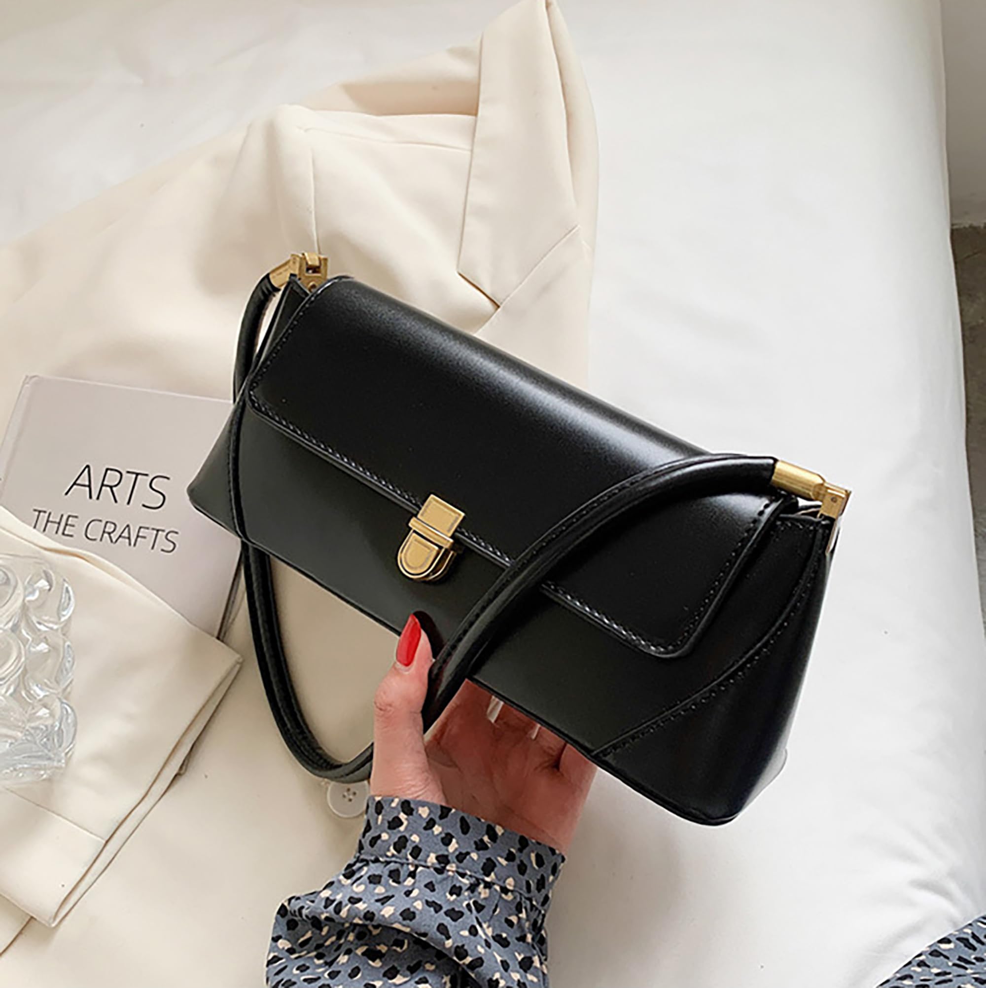 SIBY Women's Leather Clutch Bag - Vintage Retro Shoulder Purse with Wide Adjustable Strap & Metal Lock - Elegant Tote Handbag for Girls & Women | Perfect for Parties, Weddings, Date Nights & Daily Use