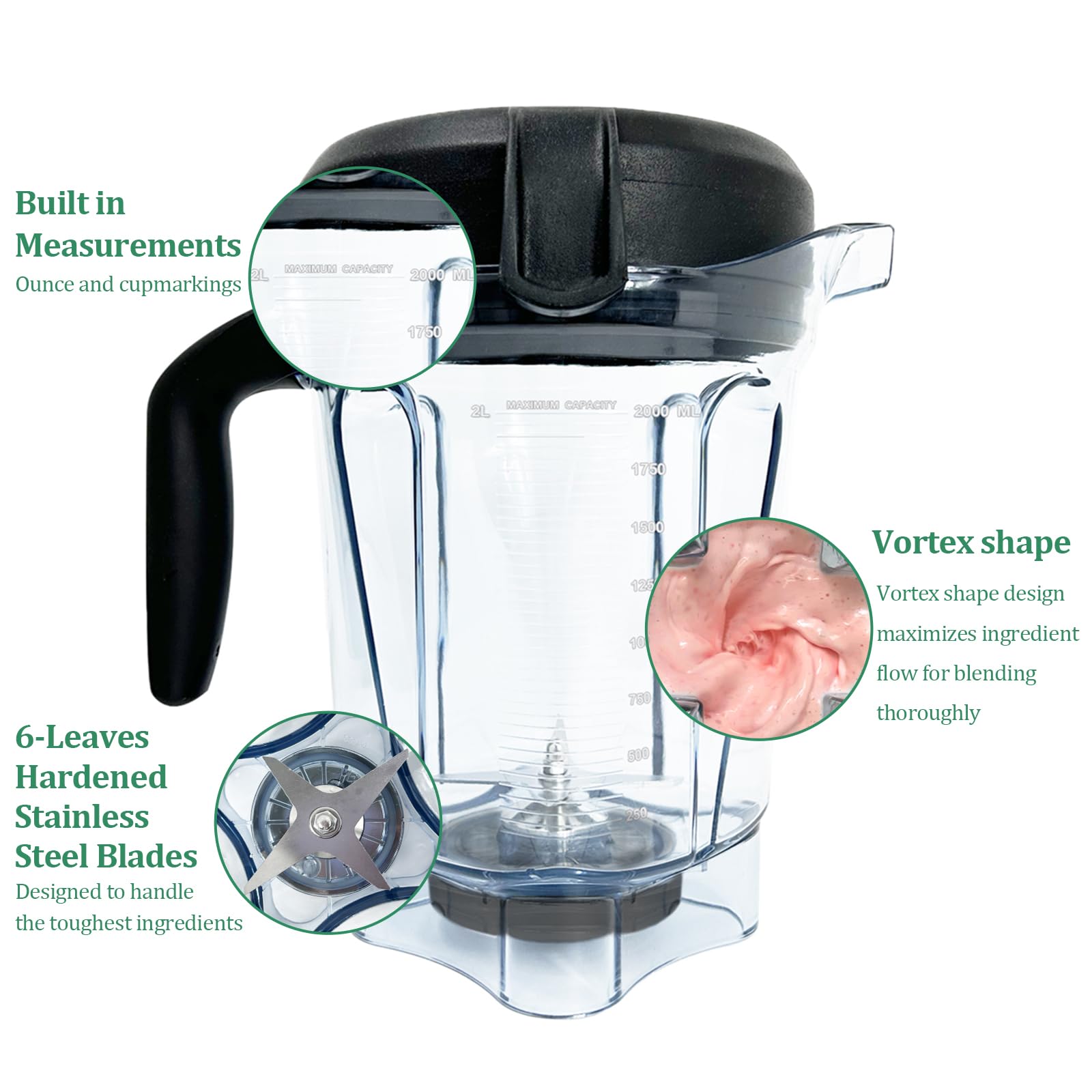 Vitamix Blender Pitcher 64oz Low-Profile Replacement Container - Compatible with Vitamix G-Series, 5300, 6500, 750 & 7500 Blenders - Perfect for Smoothies, Soups & Nut Butters