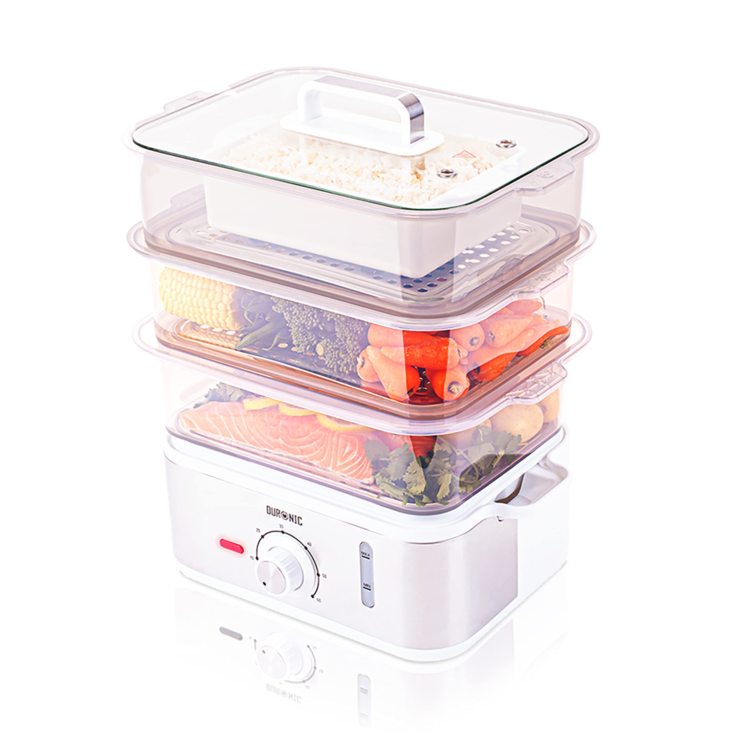 Duronic FS87 3-Tier Electric Food Steamer | 870W BPA-Free Rice & Vegetable Steamer with Timer | Perfect for Healthy Meals, Dumplings & Meal Prep