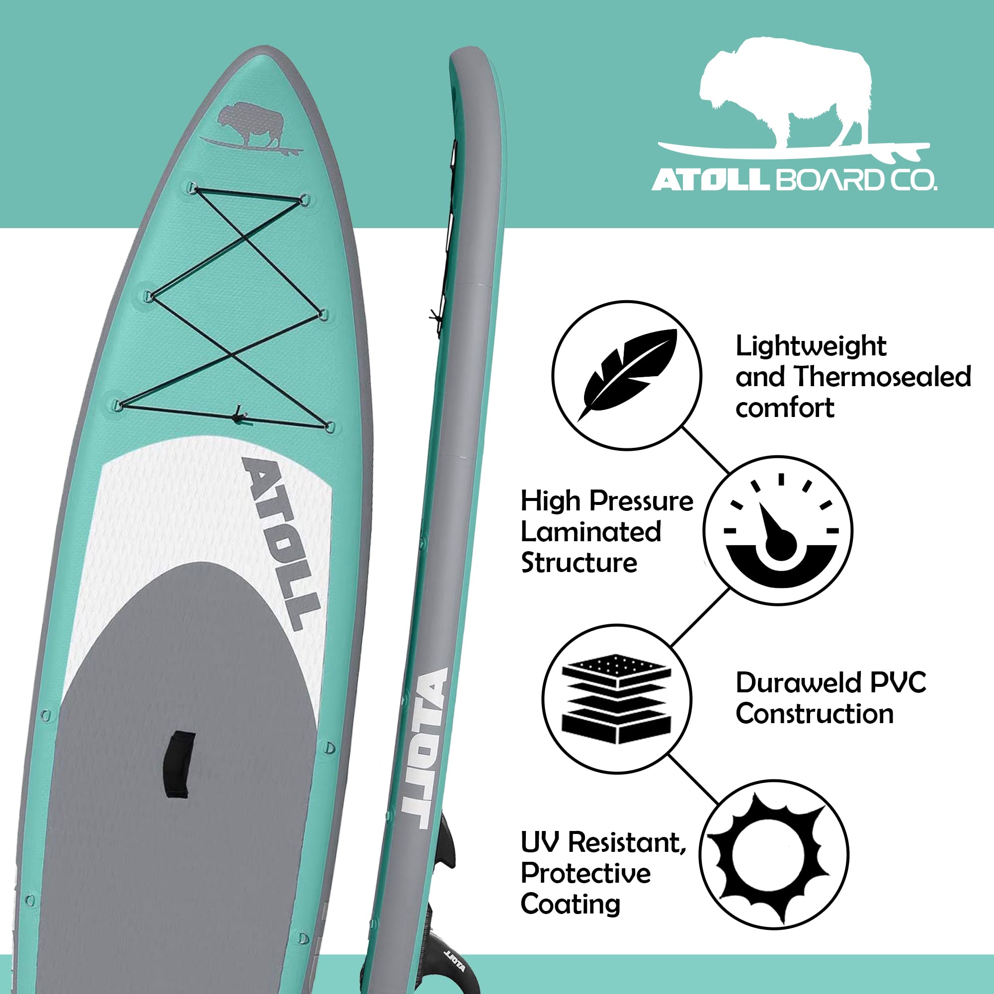 Atoll Inflatable SUP Board 11ft/9ft with Pump & Paddle - Perfect for Travel & Water Sports