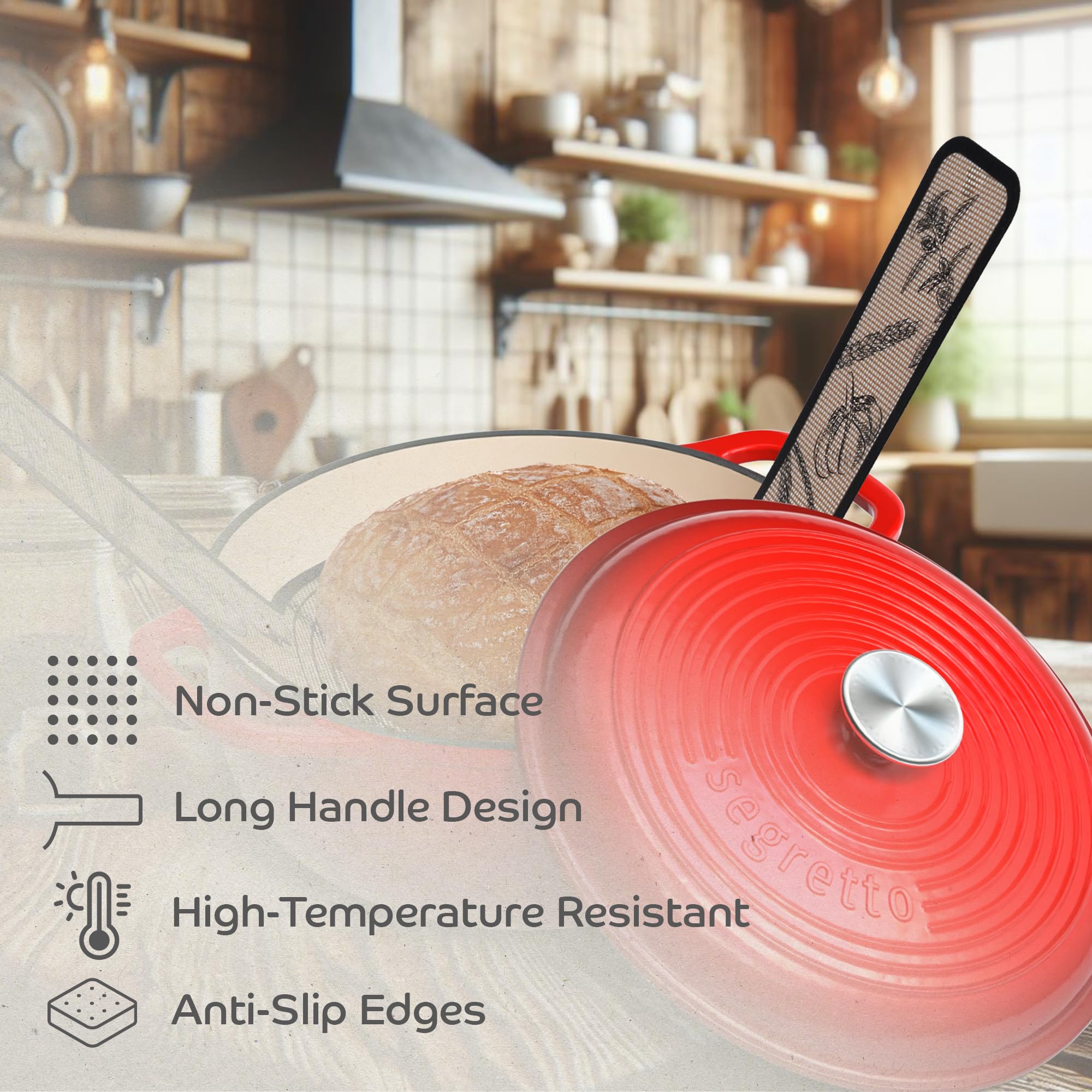 Non-Stick Silicone Bread Mat for Dutch Oven - 2 Pack Heat Resistant Baking Sheet (500°F) for Sourdough, Artisan Bread | Perfect for Home Baking, Bread Making, and Oven Use