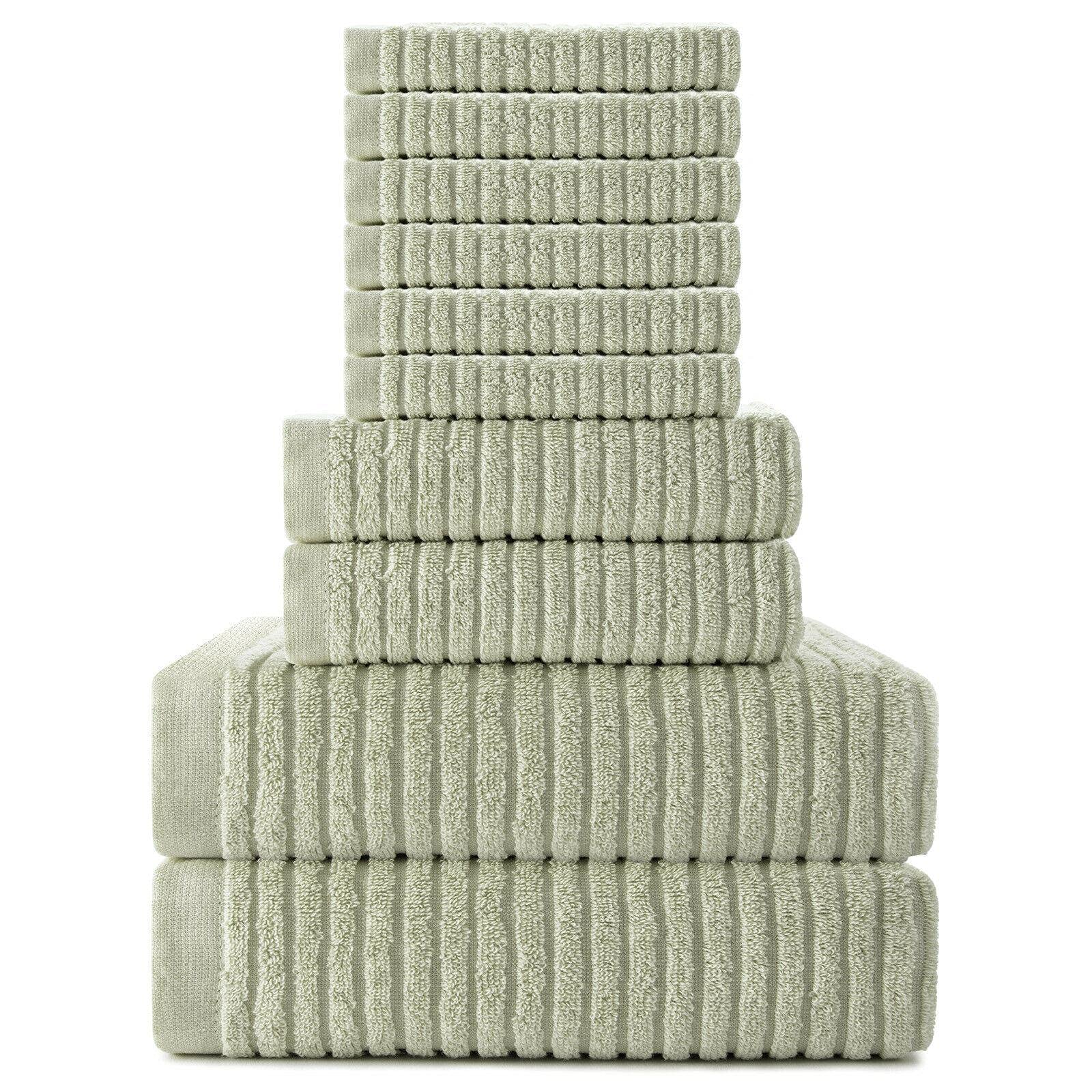 10-Piece Ultra Soft 100% Cotton Bath Towel Set - Highly Absorbent, Quick-Drying Green Bath & Hand Towels for Bathroom, Spa, Gym & Home Use