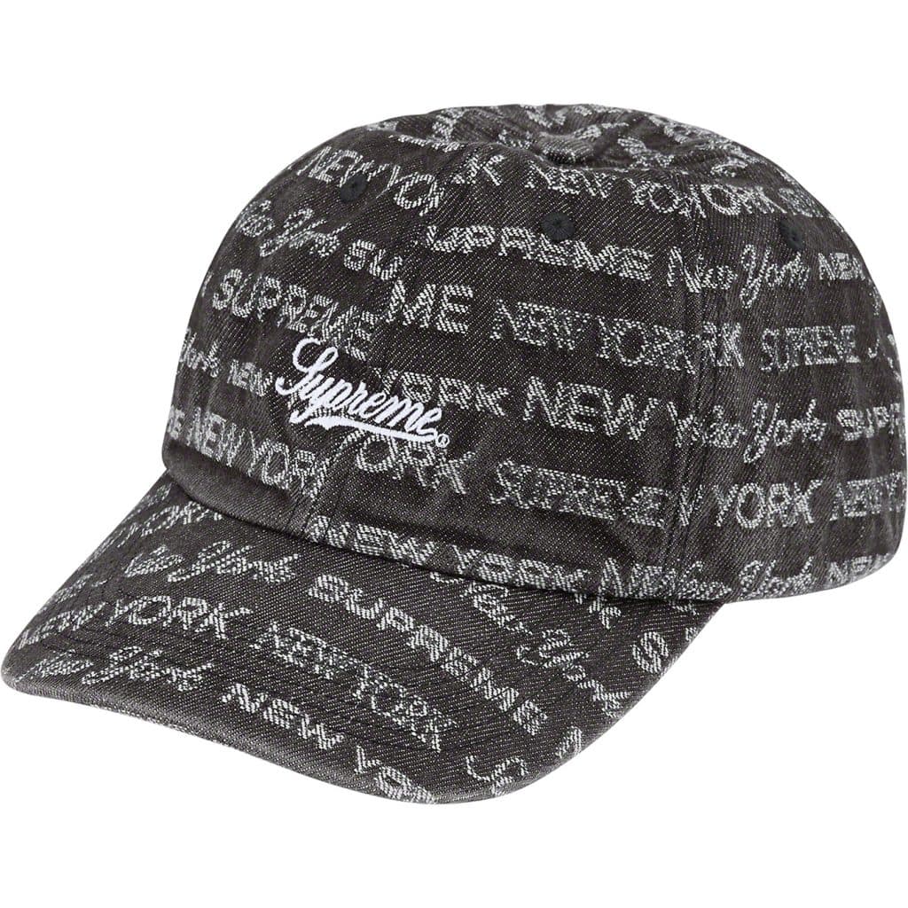 Supreme Multi-Type Jacquard Denim 6-Panel Black Hat - Stylish Streetwear for Urban Fashion & Hip-Hop Enthusiasts