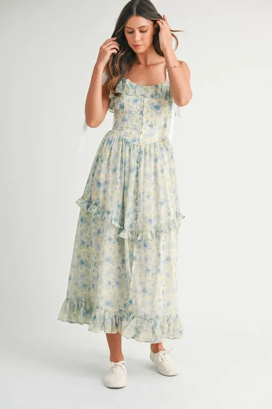 Floral Print Summer Midi Dress with Adjustable Shoulder Straps - Perfect for Beach Vacations, Garden Parties & Casual Outings