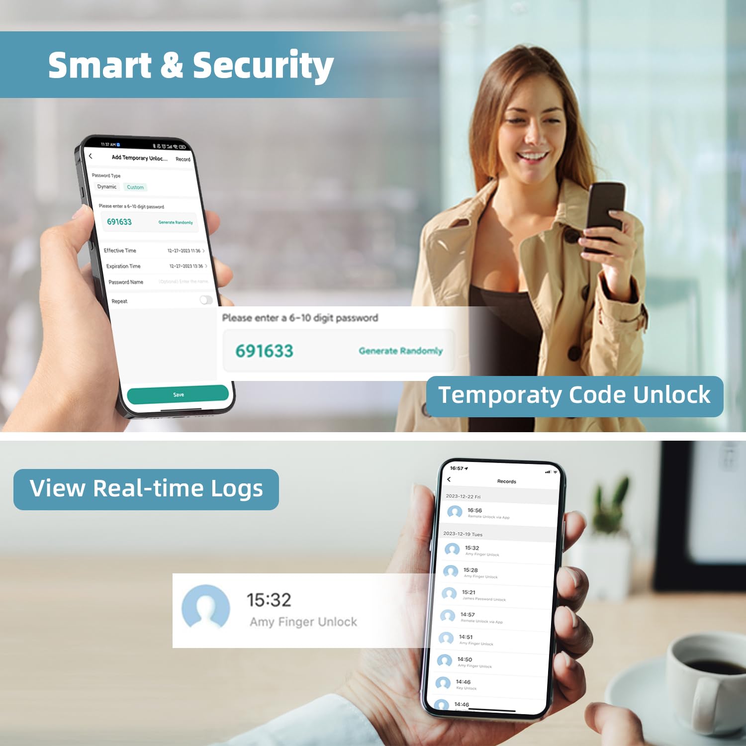 Smart Glass Door Lock - 8-in-1 Keyless Entry Digital Lock with Fingerprint & Keypad - Auto Lock for Glass Front Doors - Ideal for Home, Office & Hotel Security (Easy Installation & Modern Design)