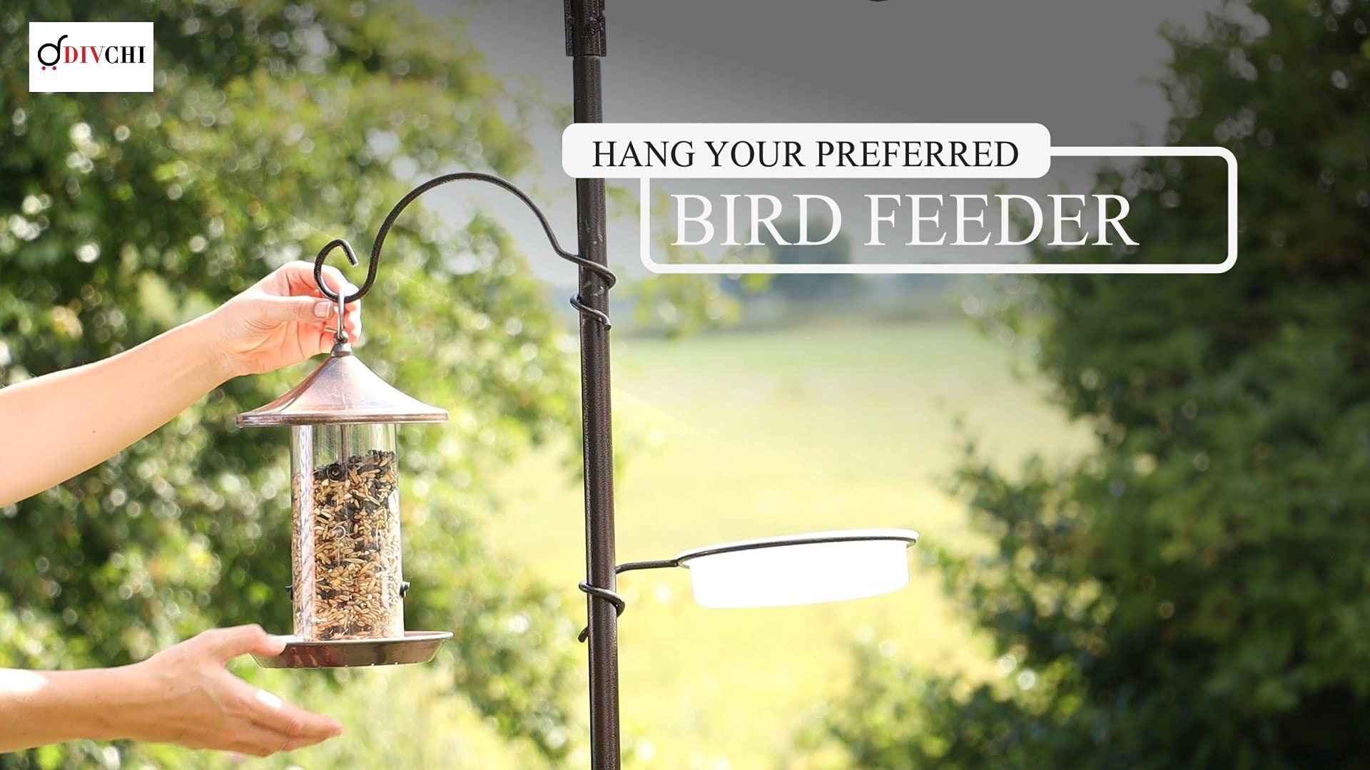 DIVCHI Hanging Bird Feeder with 2 Dishes - Garden Decor for Small Birds